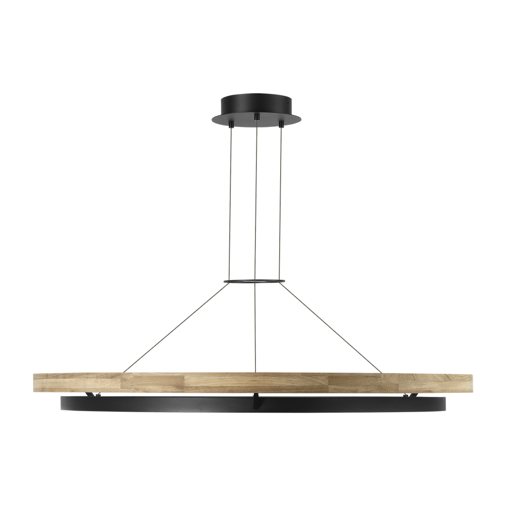 Grace 48 Outdoor Chandelier textured Black and teak wood 3000K 90 CRI