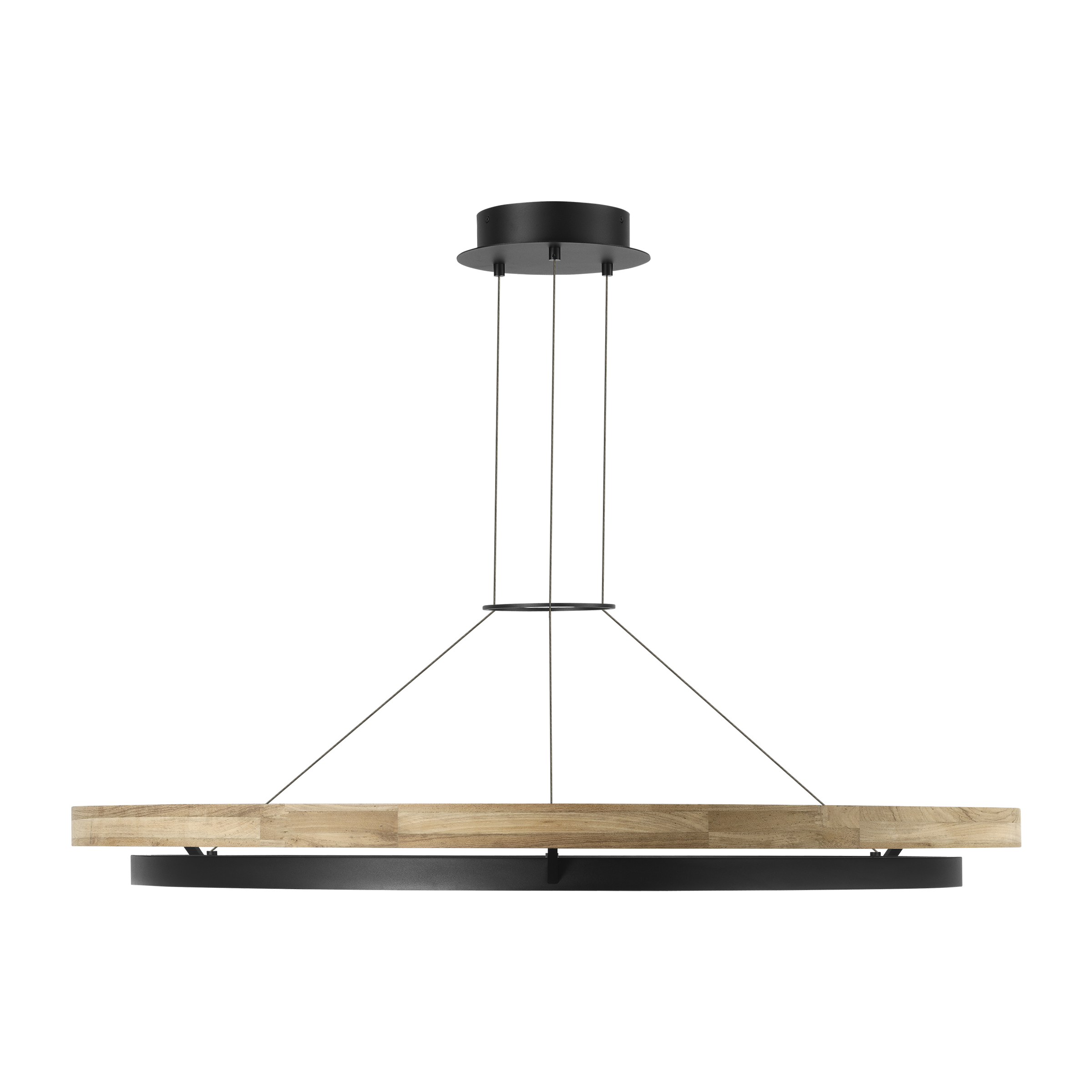 Grace 48 Outdoor Chandelier textured Black and teak wood 3000K 90 CRI
