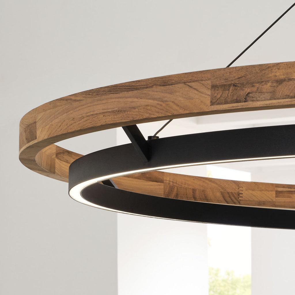 Grace 65 Outdoor Chandelier textured Black and teak wood 3000K 90 CRI
