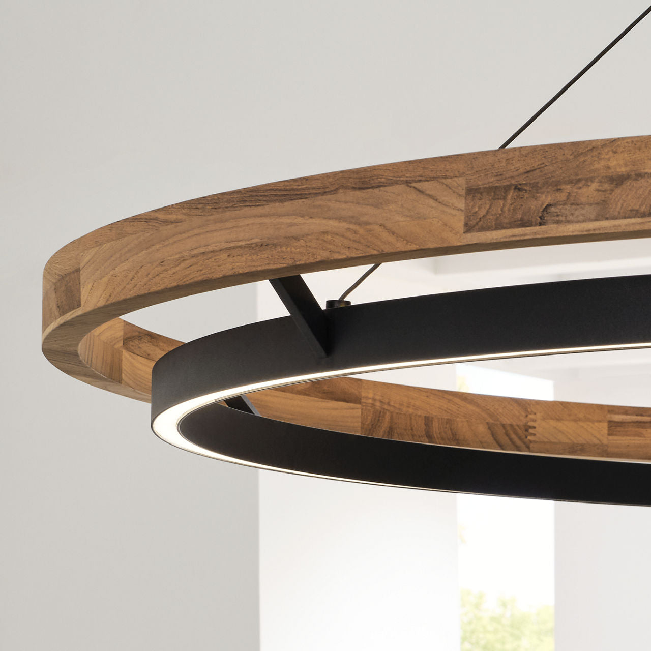 Grace 65 Outdoor Chandelier textured Black and teak wood 3000K 90 CRI