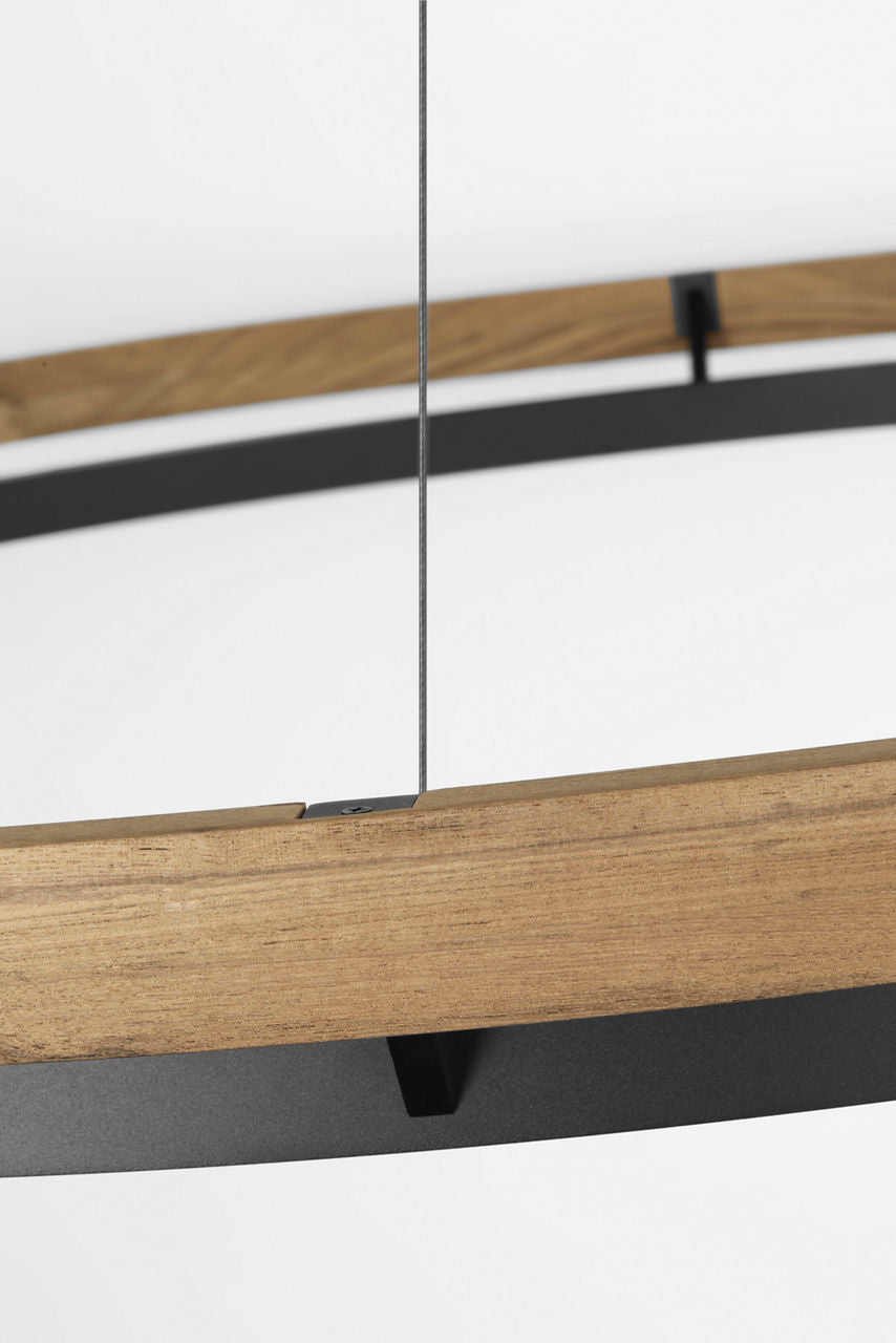 Grace 65 Outdoor Chandelier textured Black and teak wood 3000K 90 CRI