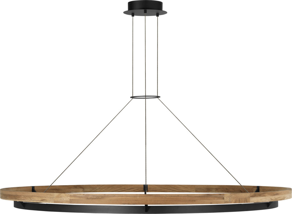 Grace 65 Outdoor Chandelier textured Black and teak wood 3000K 90 CRI