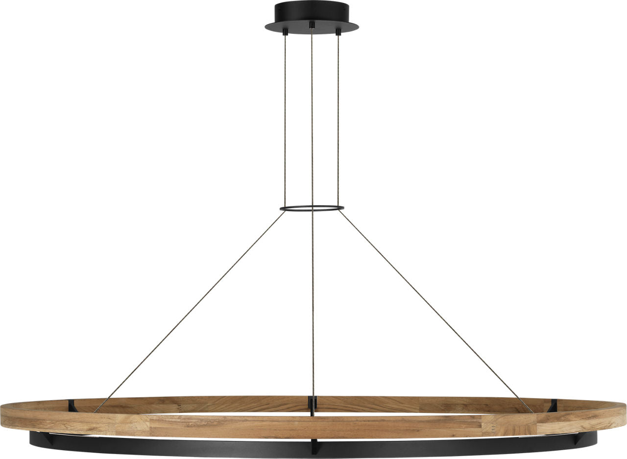 Grace 65 Outdoor Chandelier textured Black and teak wood 3000K 90 CRI