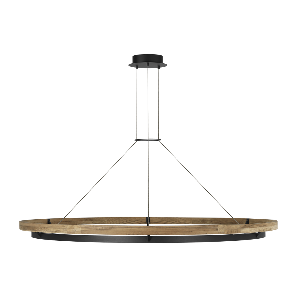 Grace 65 Outdoor Chandelier textured Black and teak wood 3000K 90 CRI