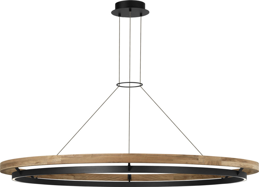 Grace 65 Outdoor Chandelier textured Black and teak wood 3000K 90 CRI