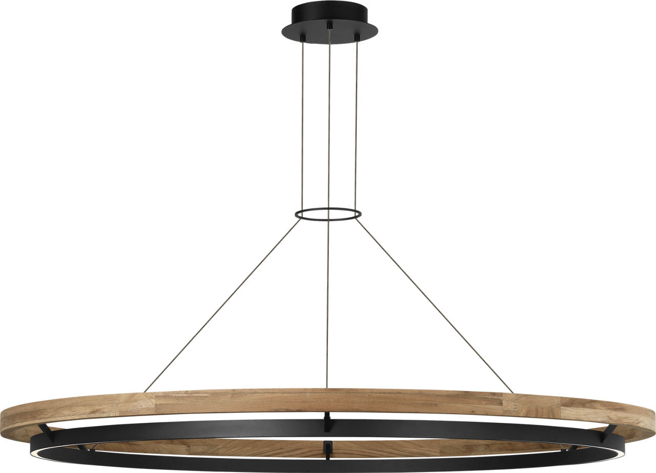 Grace 65 Outdoor Chandelier textured Black and teak wood 3000K 90 CRI