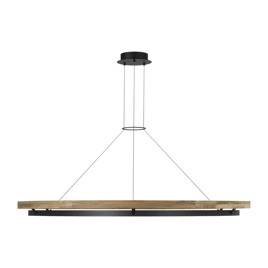Grace 65 Outdoor Chandelier textured Black and teak wood 3000K 90 CRI