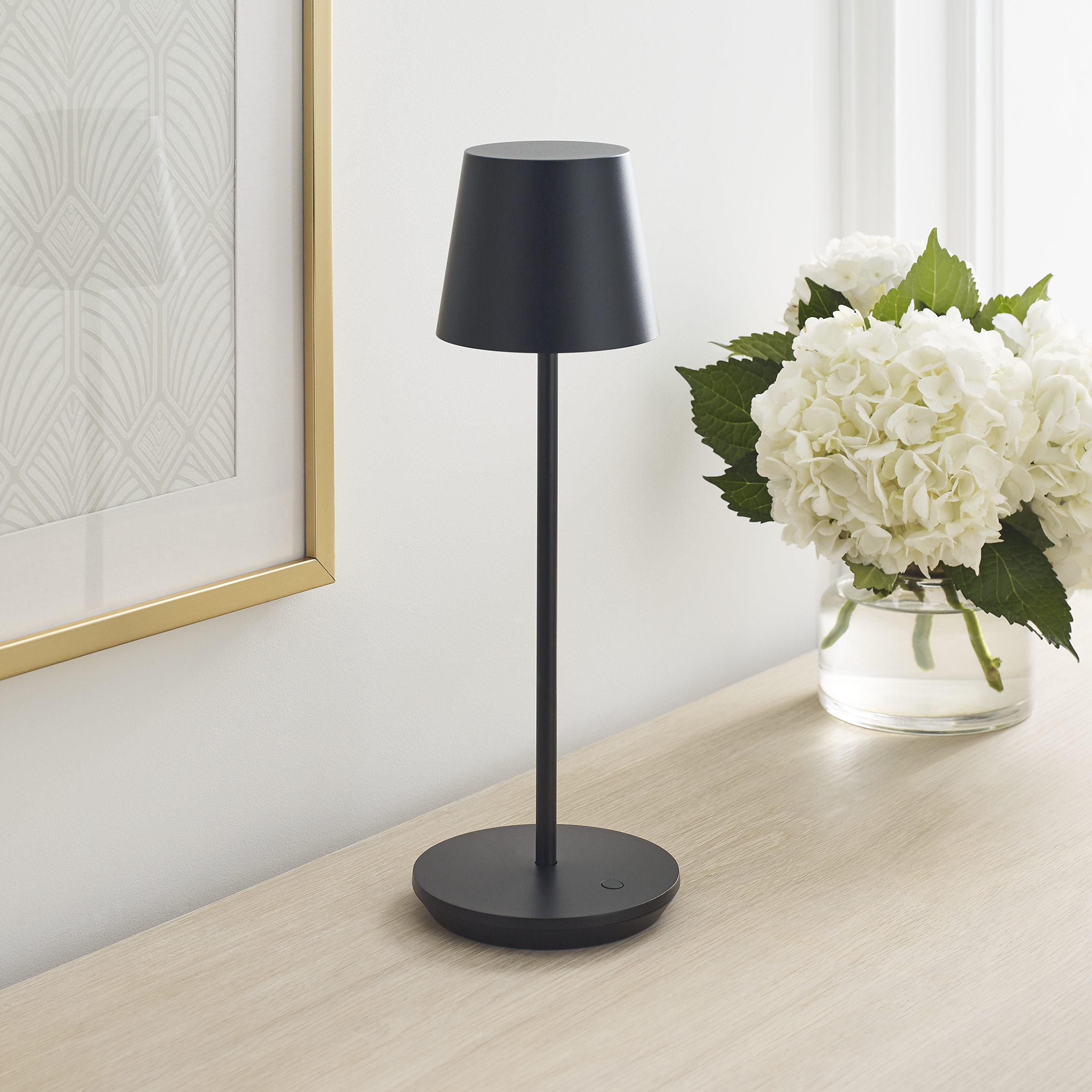 Nevis Accent Rechargeable Table Lamp Black 2700K 90 CRI wall charger included