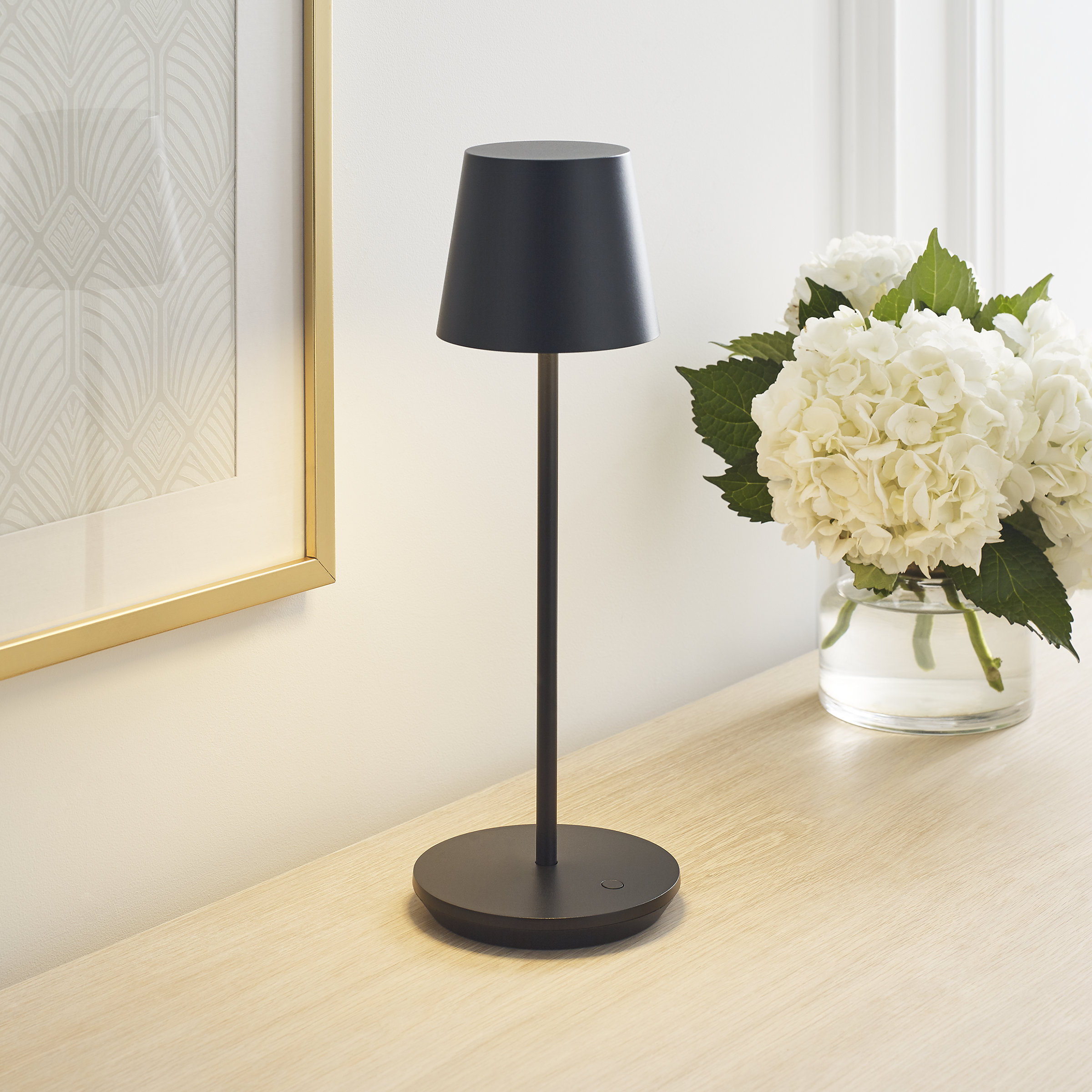 Nevis Accent Rechargeable Table Lamp Black 2700K 90 CRI wall charger included