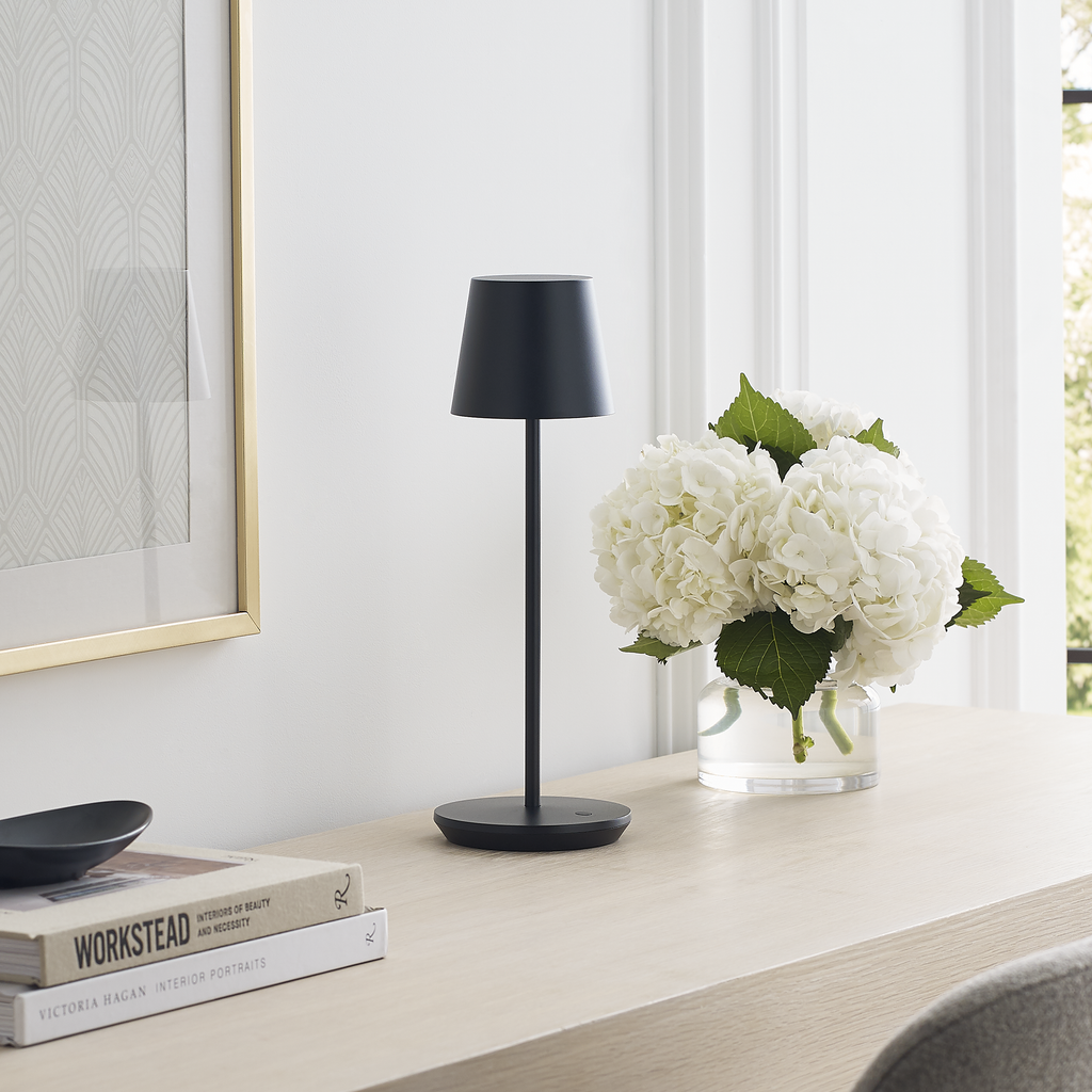 Nevis Accent Rechargeable Table Lamp Black 2700K 90 CRI wall charger included
