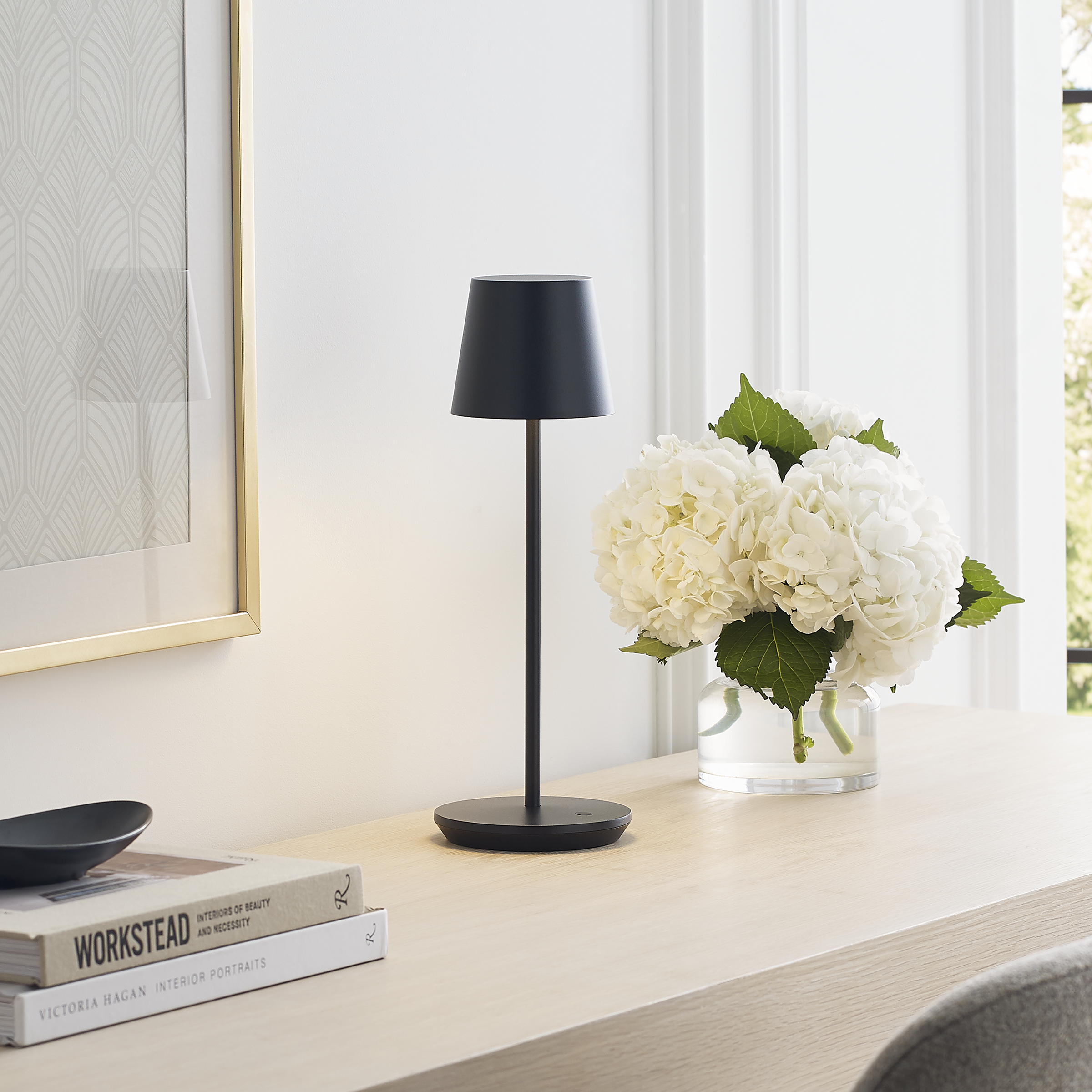 Nevis Accent Rechargeable Table Lamp Black 2700K 90 CRI wall charger included