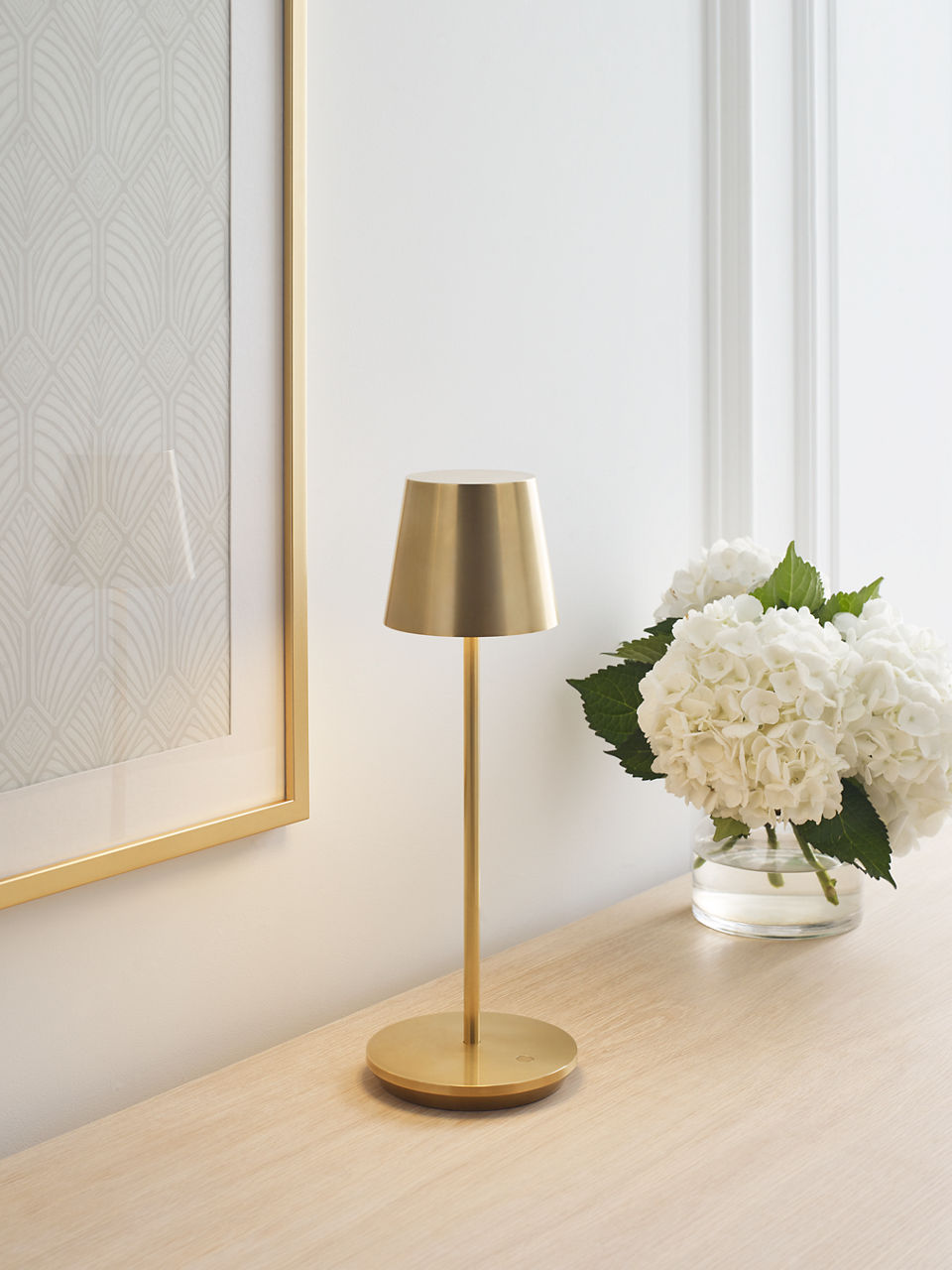 Nevis Accent Rechargeable Table Lamp Natural Brass 2700K 90 CRI wall charger included