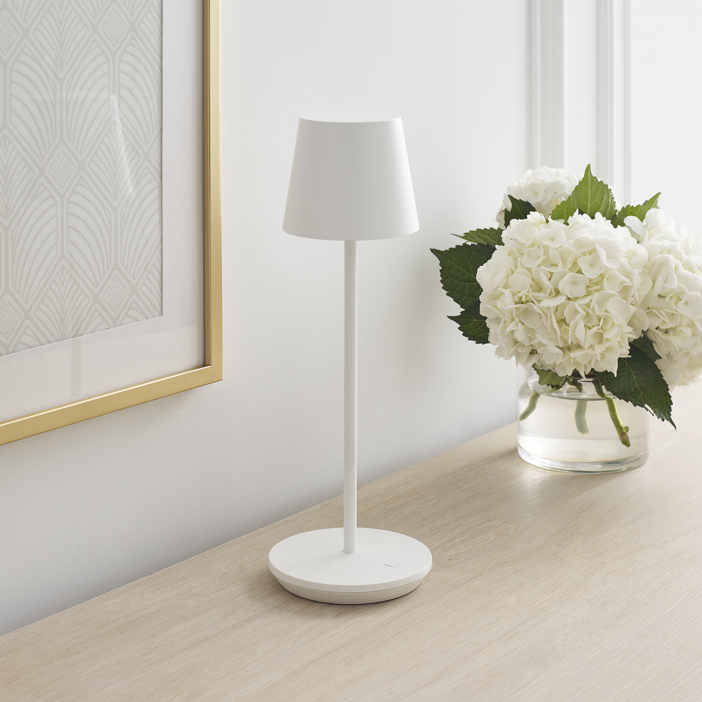 Nevis Accent Rechargeable Table Lamp matte White 2700K 90 CRI wall charger included