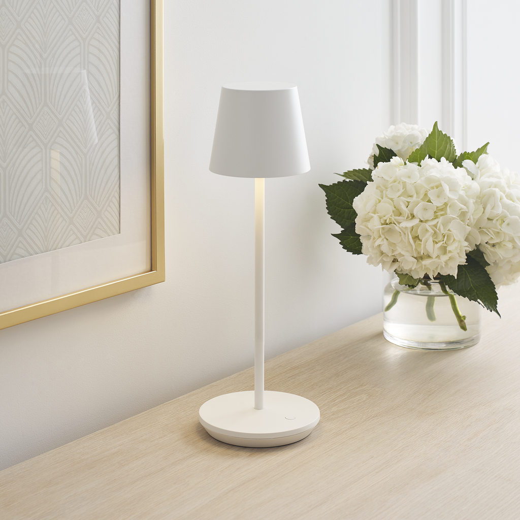 Nevis Accent Rechargeable Table Lamp matte White 2700K 90 CRI wall charger included