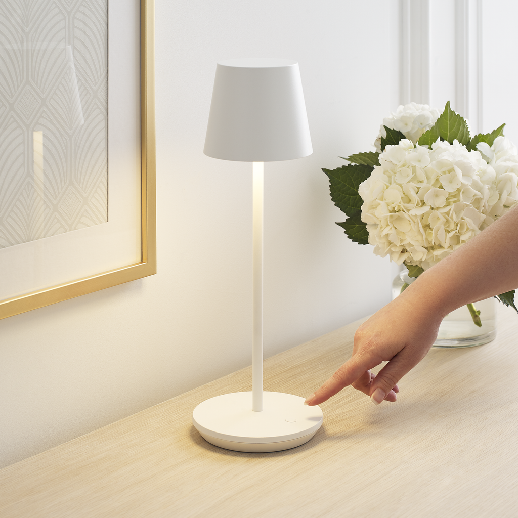 Nevis Accent Rechargeable Table Lamp matte White 2700K 90 CRI wall charger included