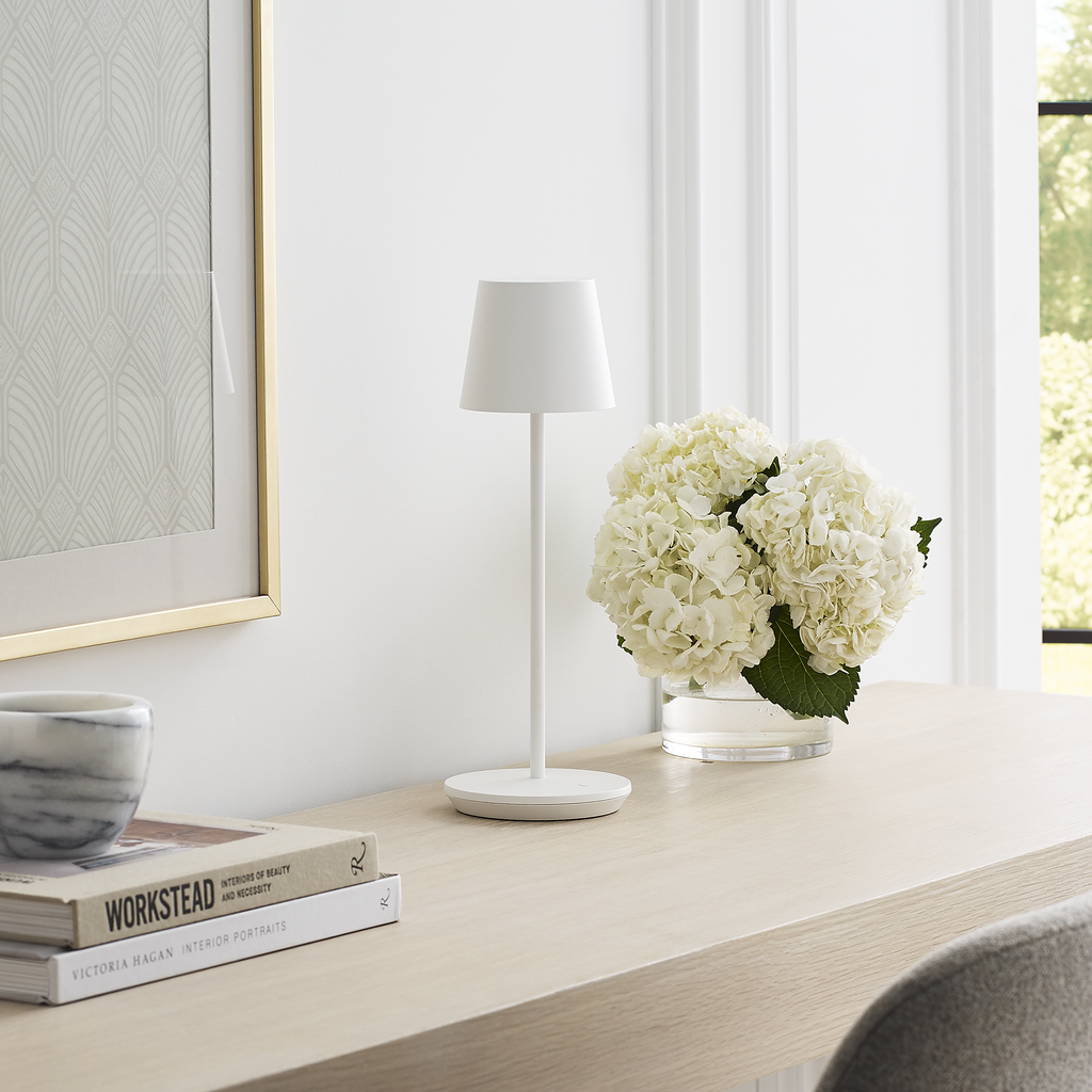 Nevis Accent Rechargeable Table Lamp matte White 2700K 90 CRI wall charger included