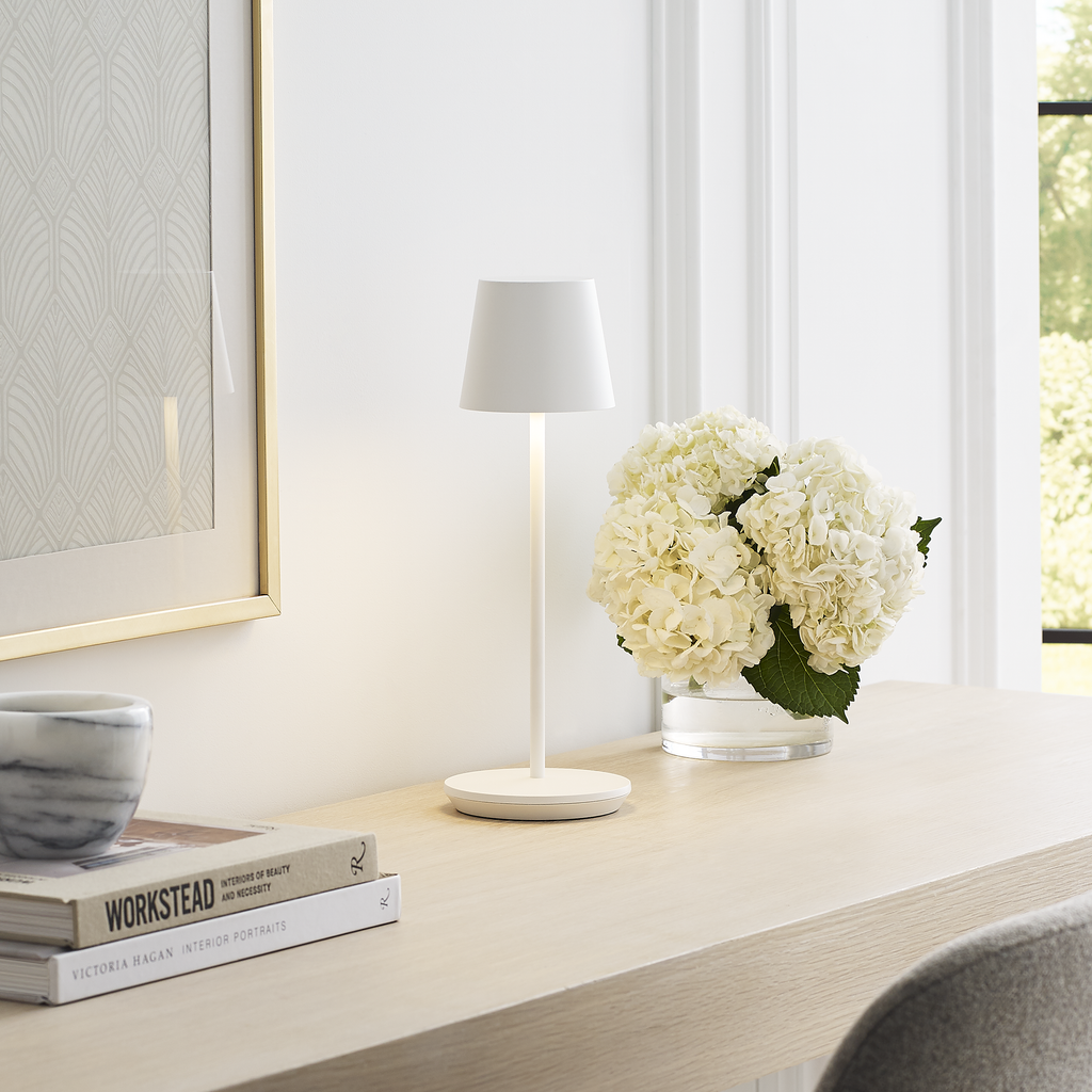 Nevis Accent Rechargeable Table Lamp matte White 2700K 90 CRI wall charger included