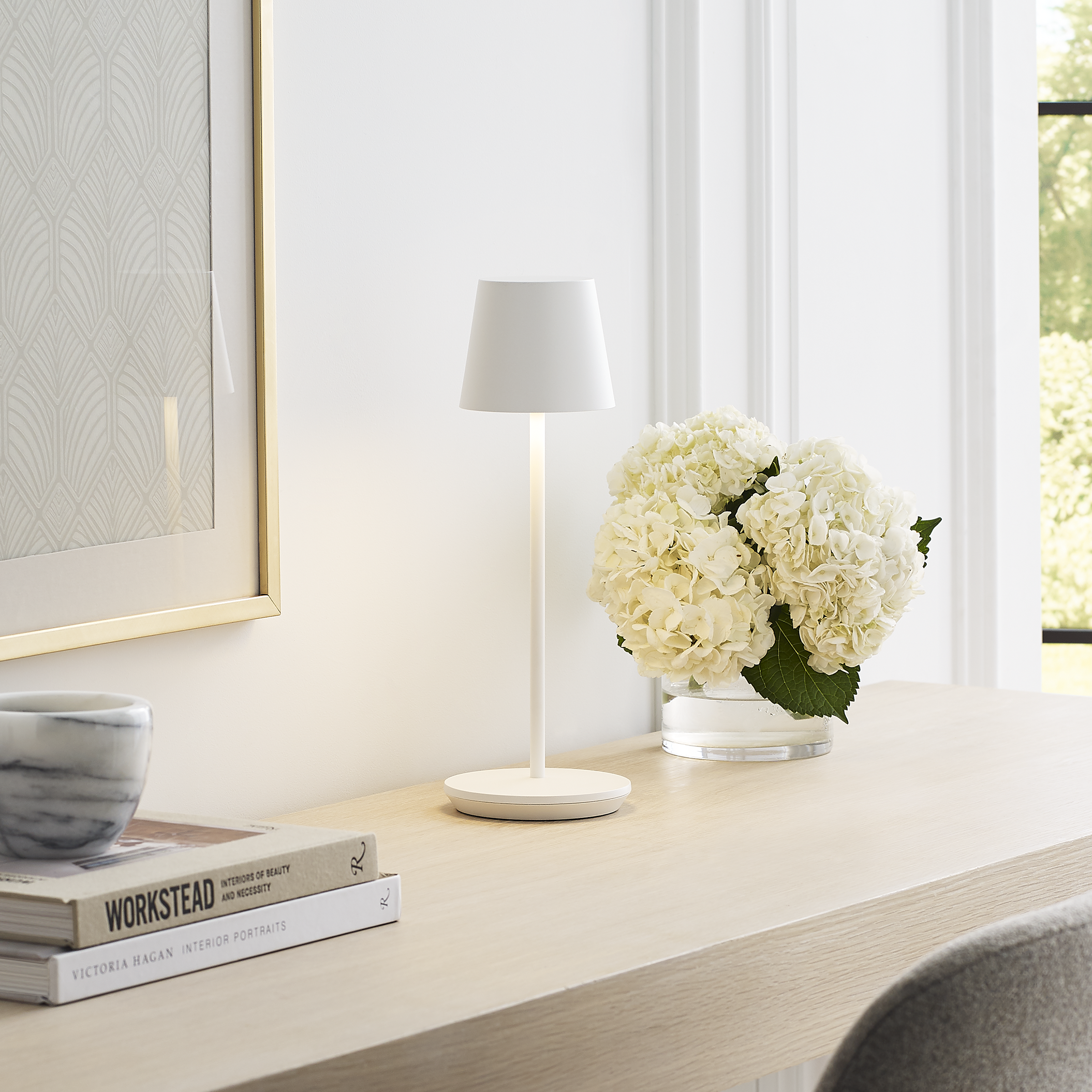 Nevis Accent Rechargeable Table Lamp matte White 2700K 90 CRI wall charger included