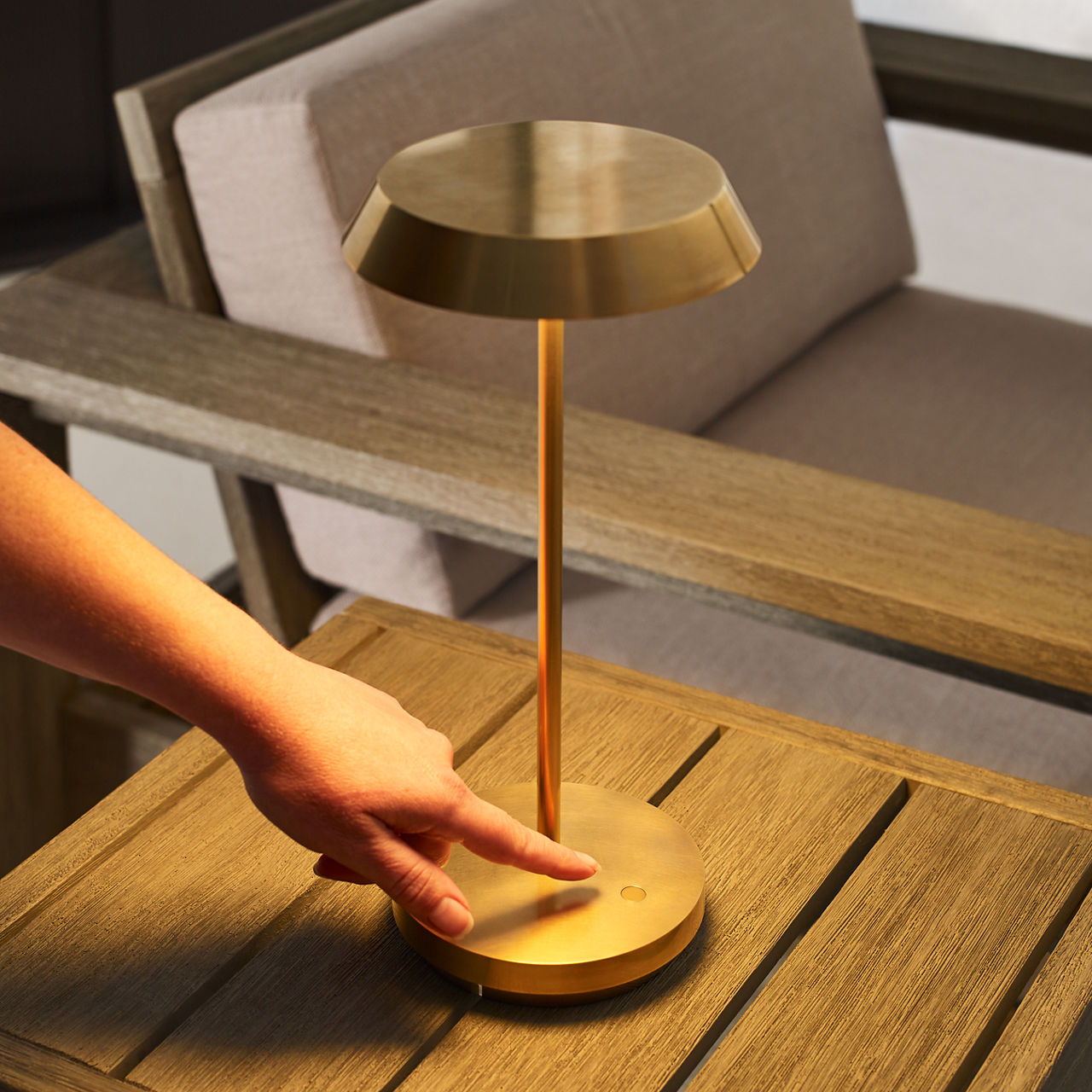 Tepa Accent Rechargeable Table Lamp Natural Brass 2700K 90 CRI wall charger included
