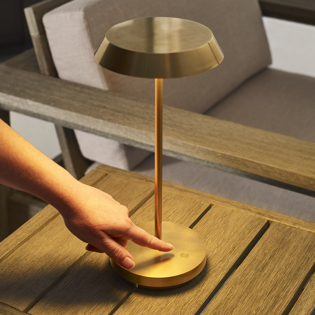 Tepa Accent Rechargeable Table Lamp Natural Brass 2700K 90 CRI wall charger included