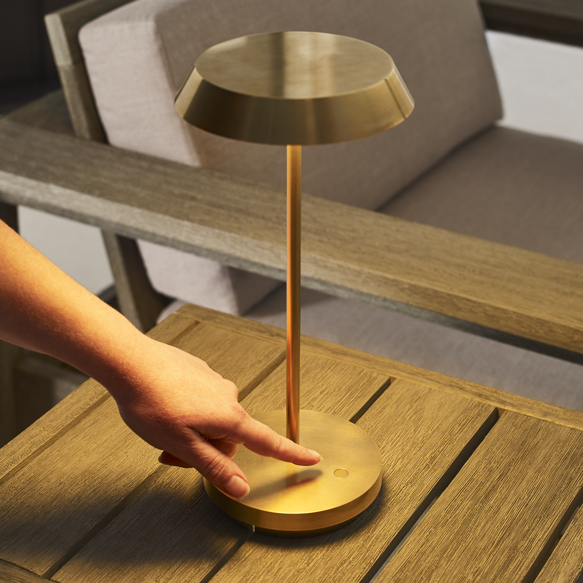 Tepa Accent Rechargeable Table Lamp Natural Brass 2700K 90 CRI wall charger included