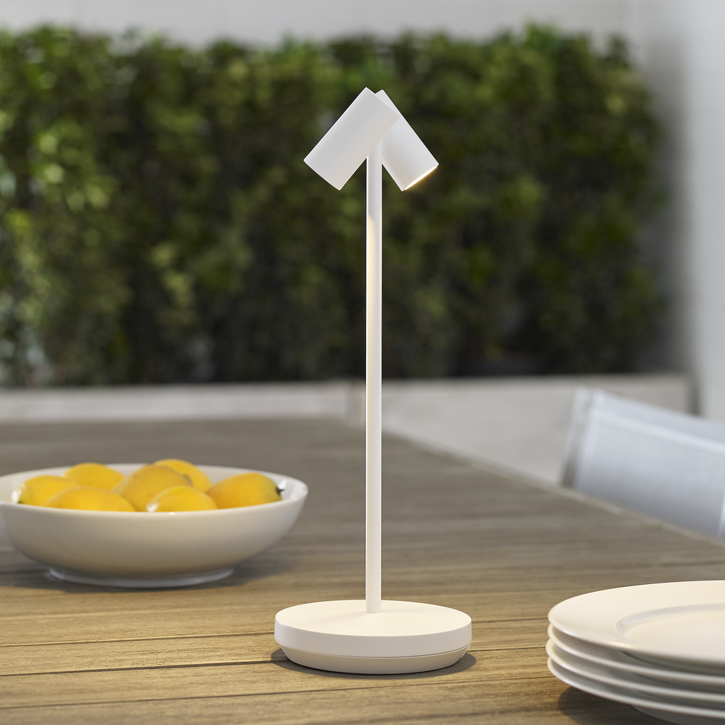 Doppia Accent Rechargeable Table Lamp matte White 2700K 90 CRI wall charger included