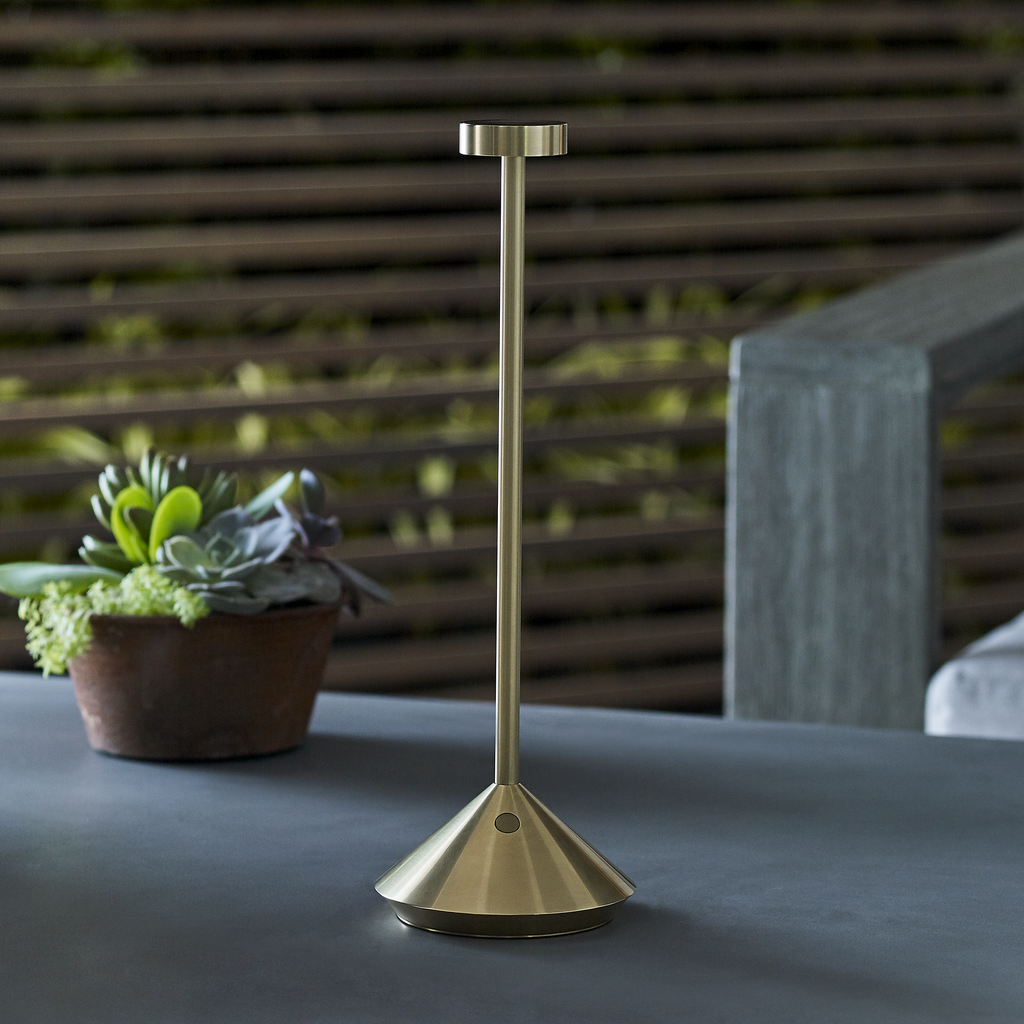 Moneta Accent Rechargeable Table Lamp Natural Brass 2700K 90 CRI wall charger included