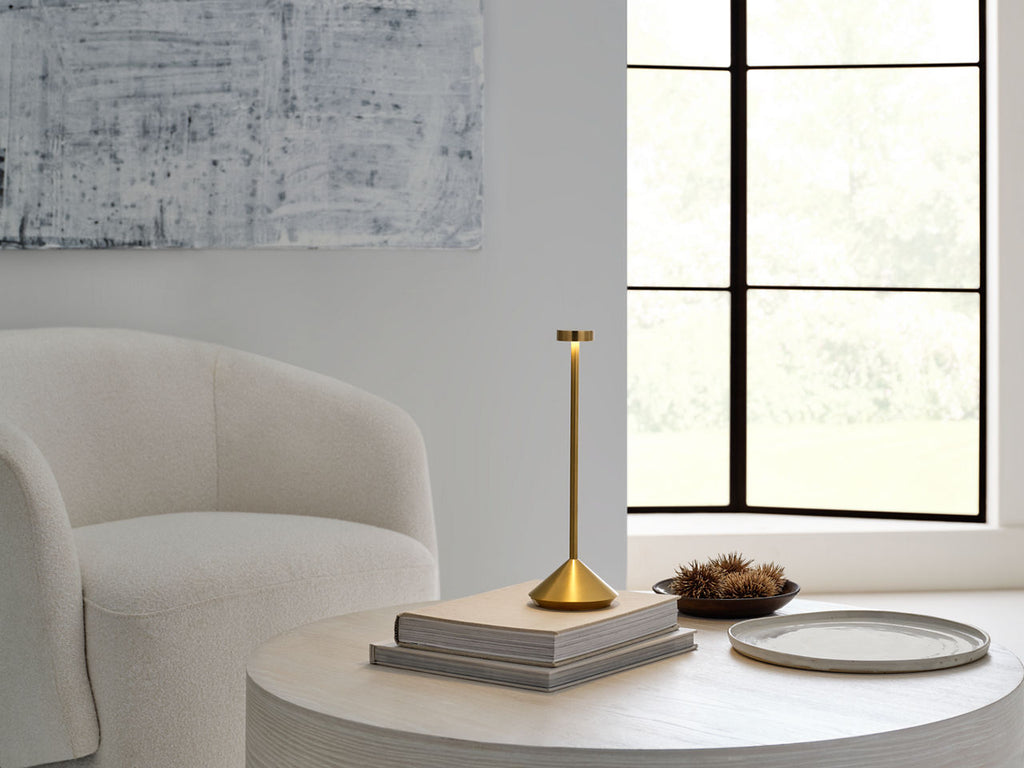 Moneta Accent Rechargeable Table Lamp Natural Brass 2700K 90 CRI wall charger included