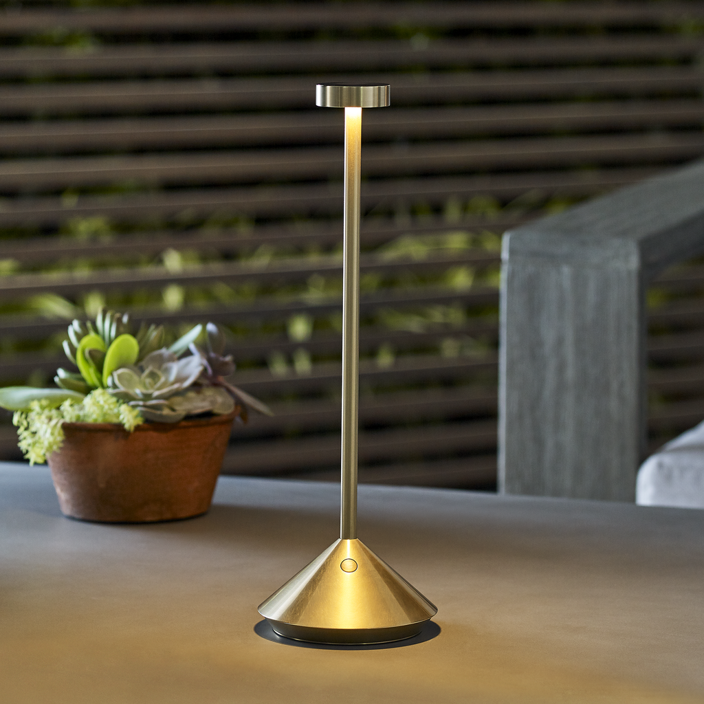 Moneta Accent Rechargeable Table Lamp Natural Brass 2700K 90 CRI wall charger included