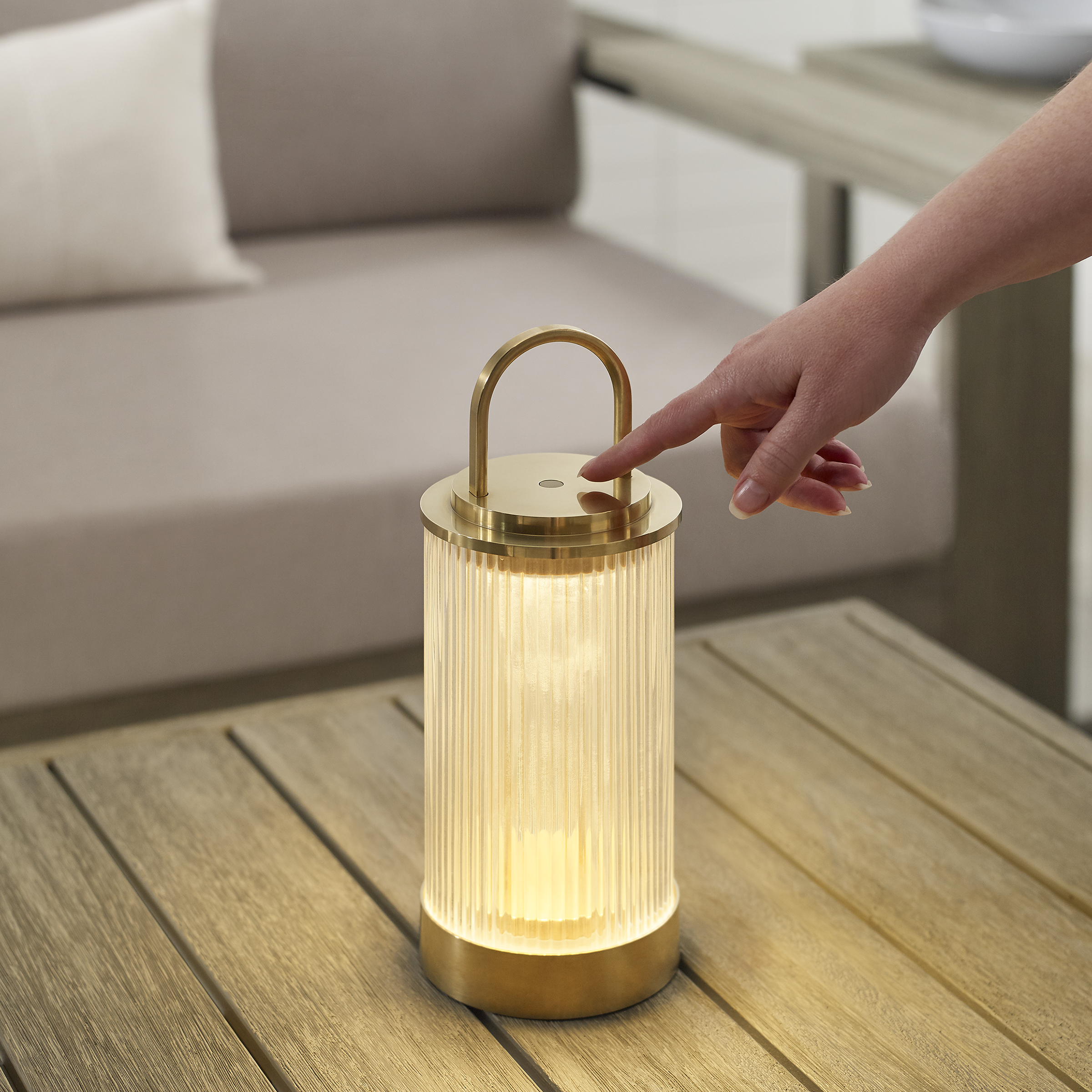 Tawa Accent Rechargeable Table Lamp Natural Brass 2700K 90 CRI wall charger included