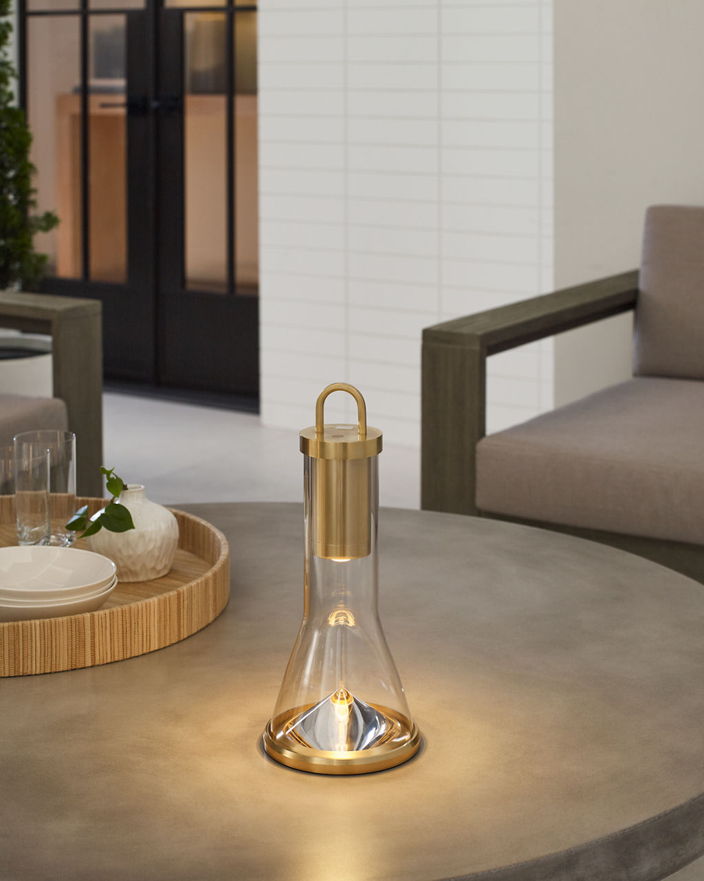 Kandella Accent Rechargeable Table Lamp Natural Brass 2700K 90 CRI wall charger included
