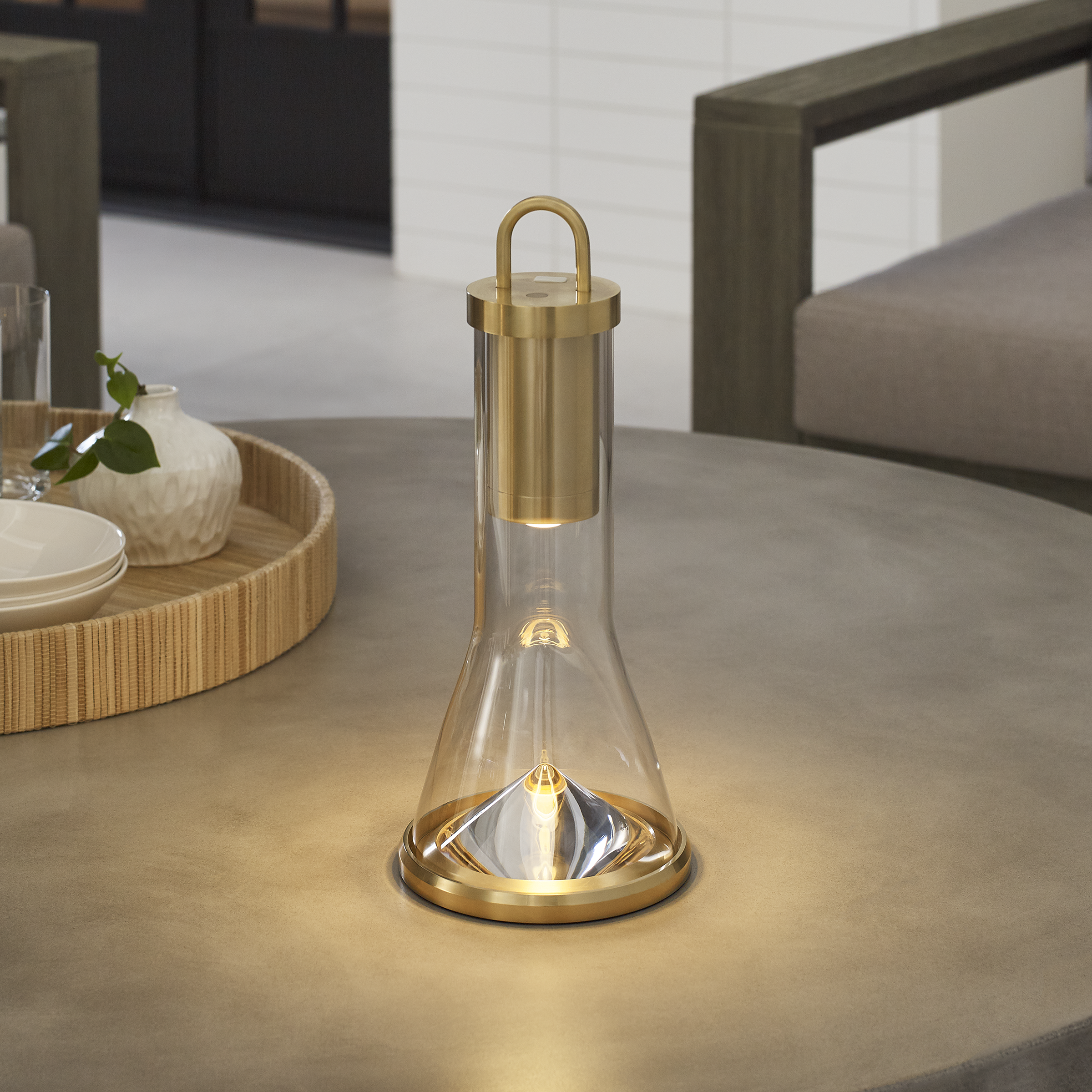 Kandella Accent Rechargeable Table Lamp Natural Brass 2700K 90 CRI wall charger included