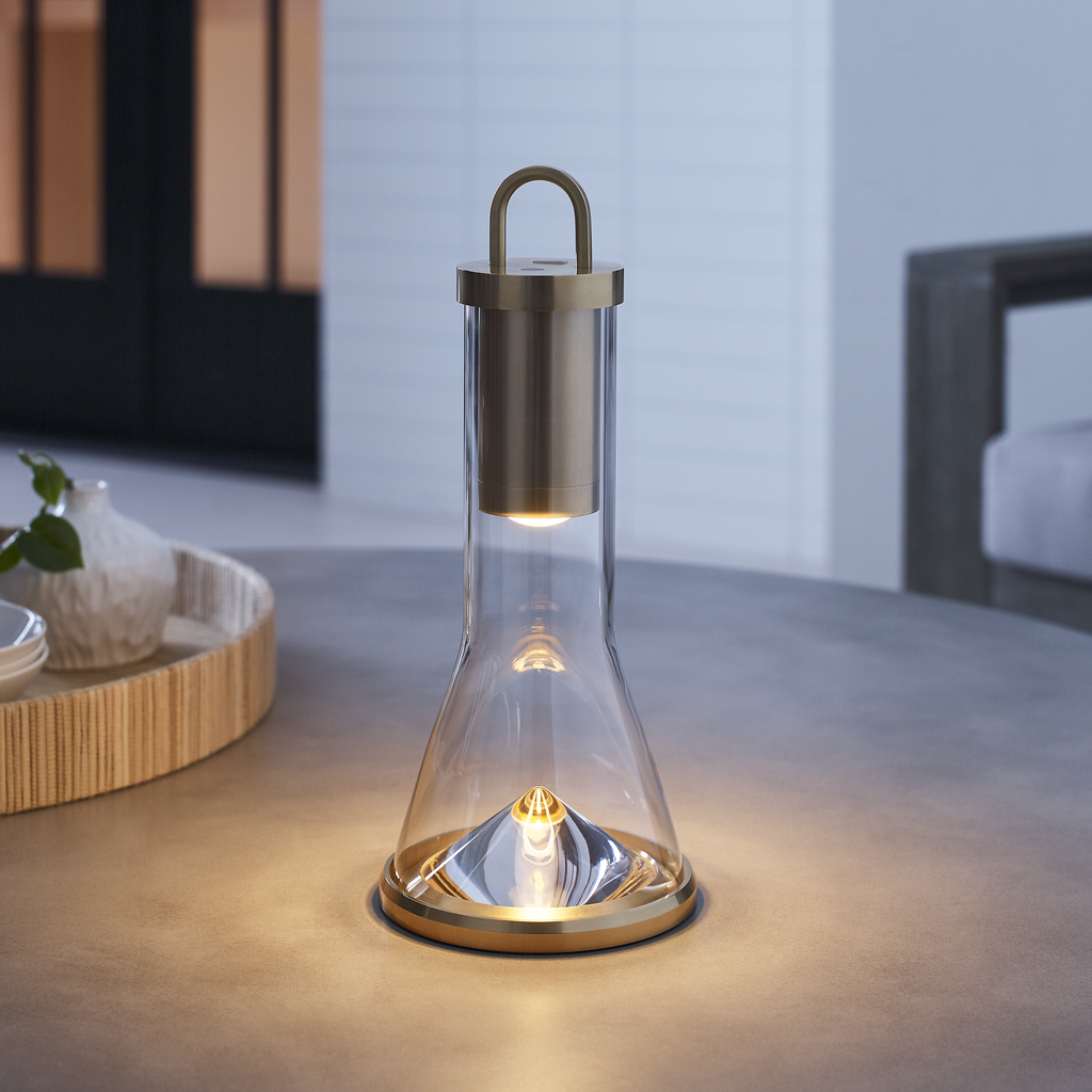 Kandella Accent Rechargeable Table Lamp Natural Brass 2700K 90 CRI wall charger included