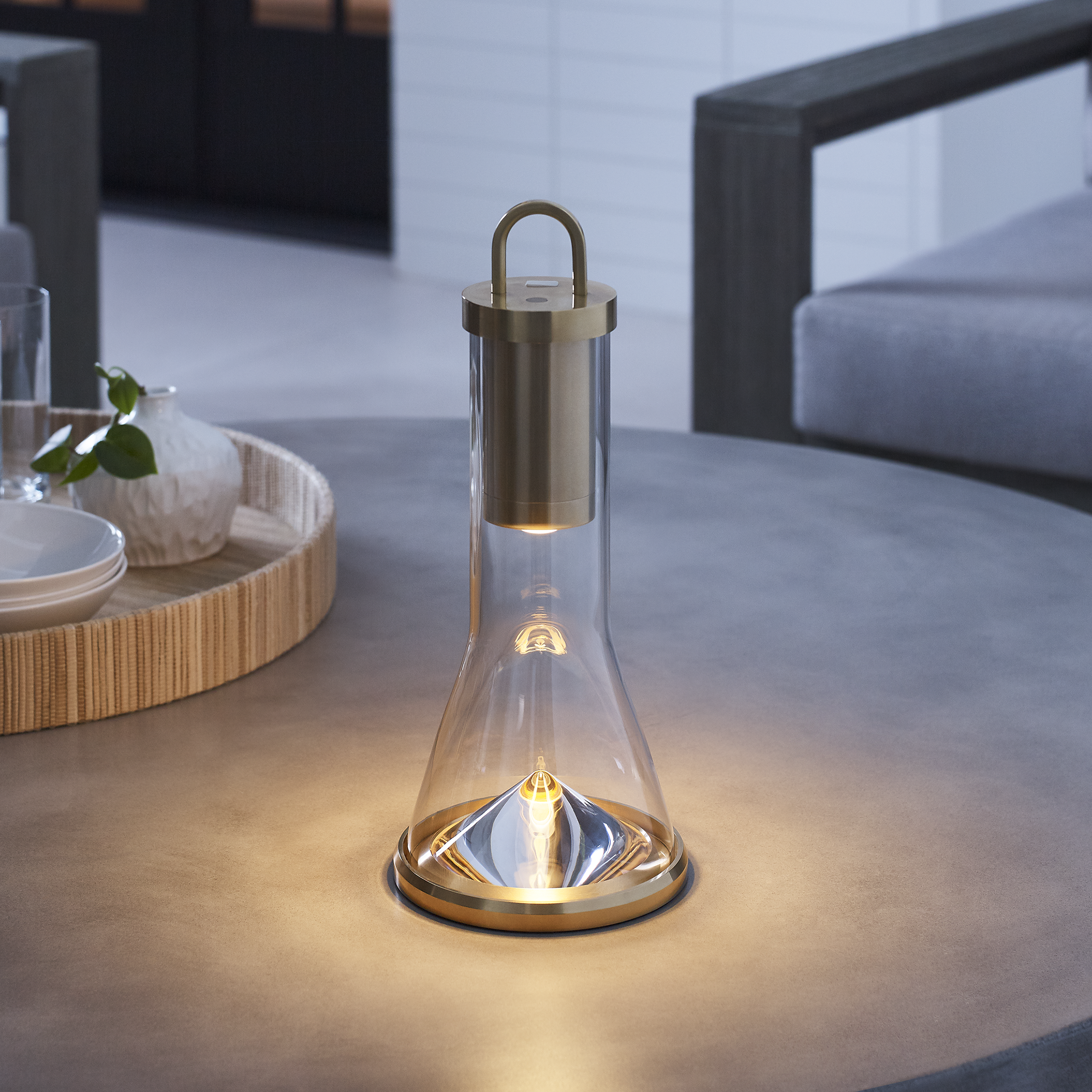 Kandella Accent Rechargeable Table Lamp Natural Brass 2700K 90 CRI wall charger included