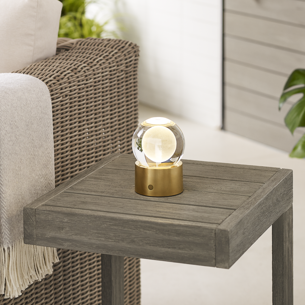 Mina Accent Rechargeable Table Lamp Natural Brass 2700K 90 CRI wall charger included