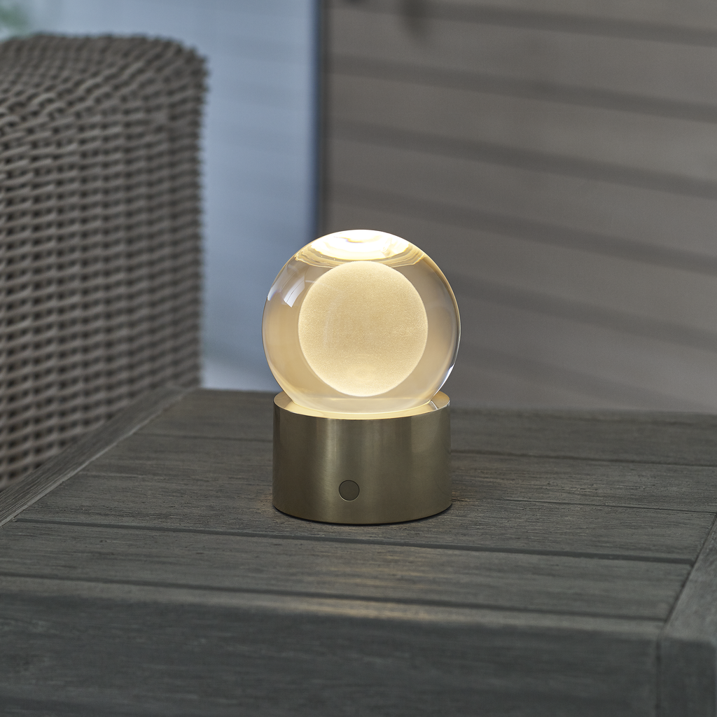 Mina Accent Rechargeable Table Lamp Natural Brass 2700K 90 CRI wall charger included