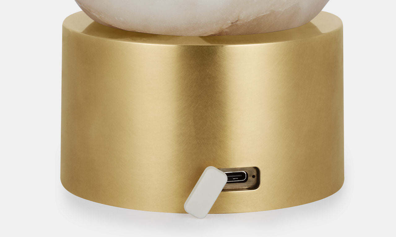 Mina Alabaster Accent Rechargeable Table Lamp Alabaster Hand Rubbed Antique Brass 2700K 90 CRI