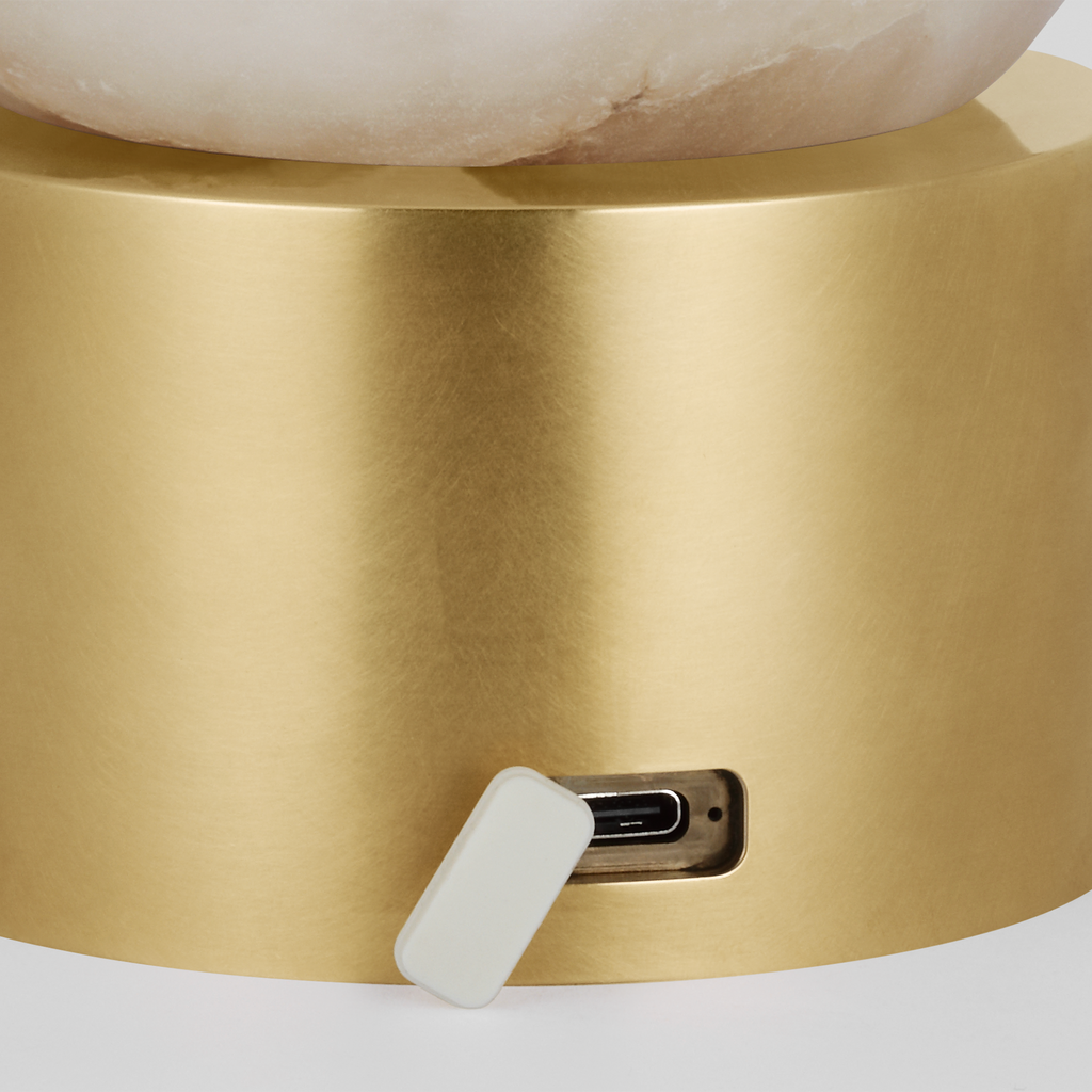 Mina Alabaster Accent Rechargeable Table Lamp Alabaster Hand Rubbed Antique Brass 2700K 90 CRI