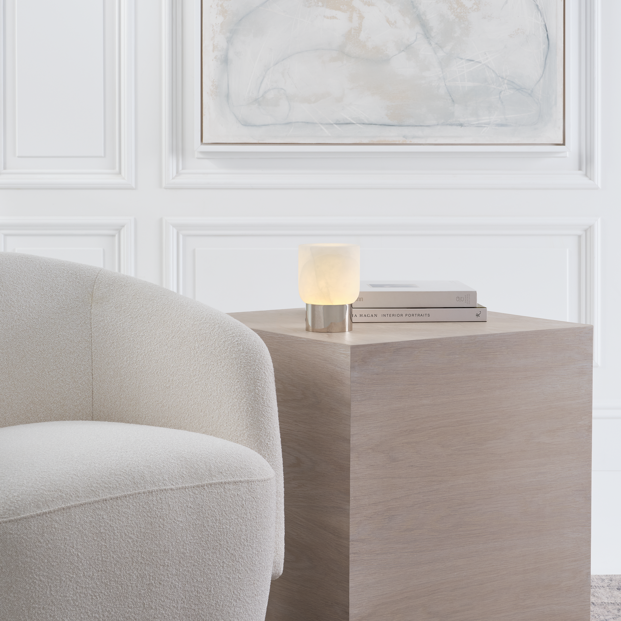 Caspe Alabaster 7 Rechargeable Table Lamp Polished Nickel 2700K 90 CRI