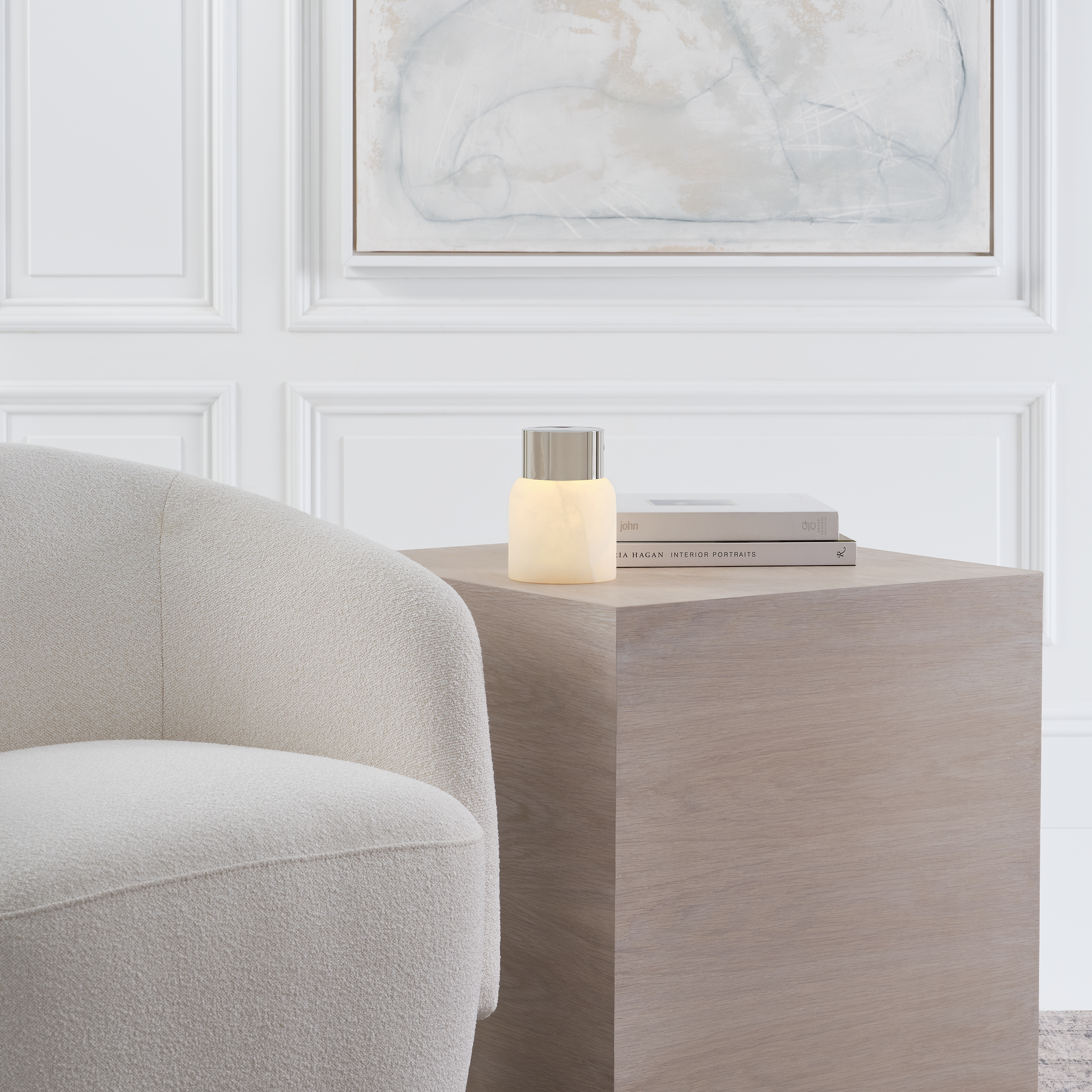 Caspe Alabaster 7 Rechargeable Table Lamp Polished Nickel 2700K 90 CRI