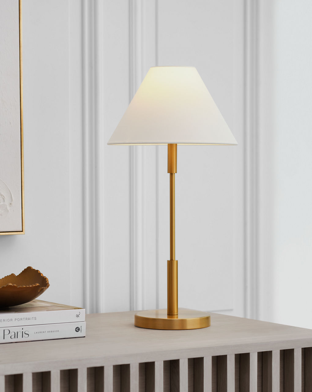 Porteau Medium Table Lamp Satin Brass Bulbs Inc