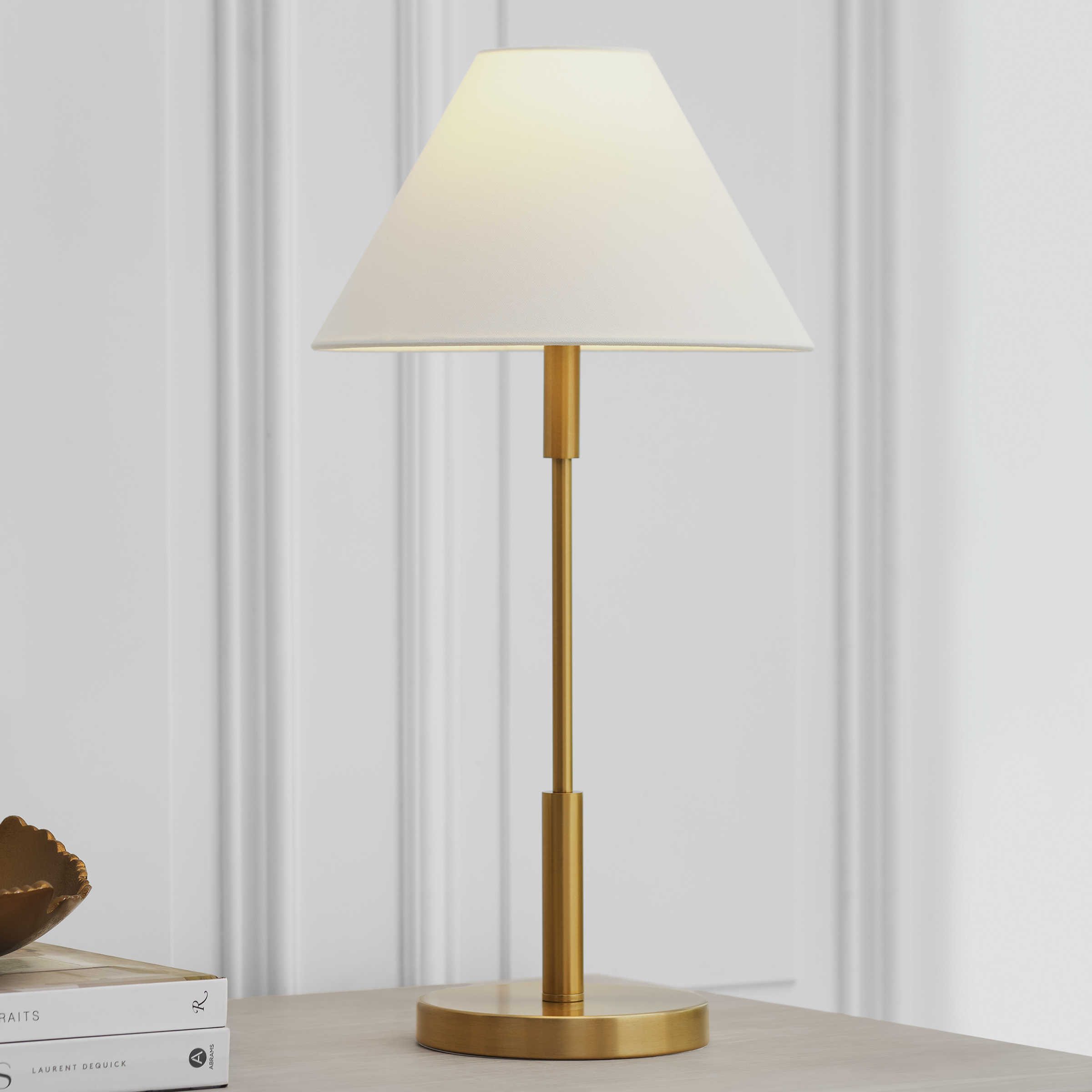 Porteau Medium Table Lamp Satin Brass Bulbs Inc