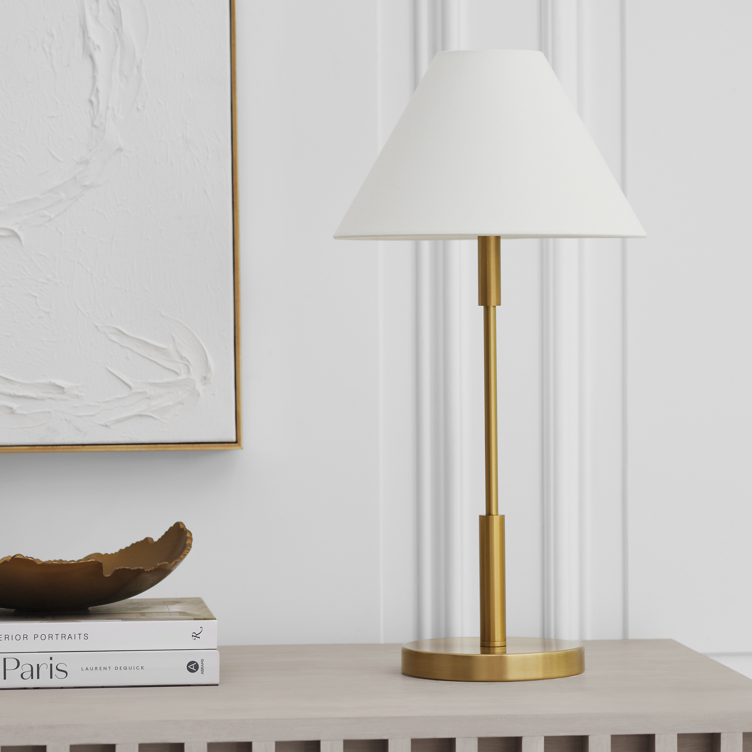 Porteau Medium Table Lamp Satin Brass Bulbs Inc