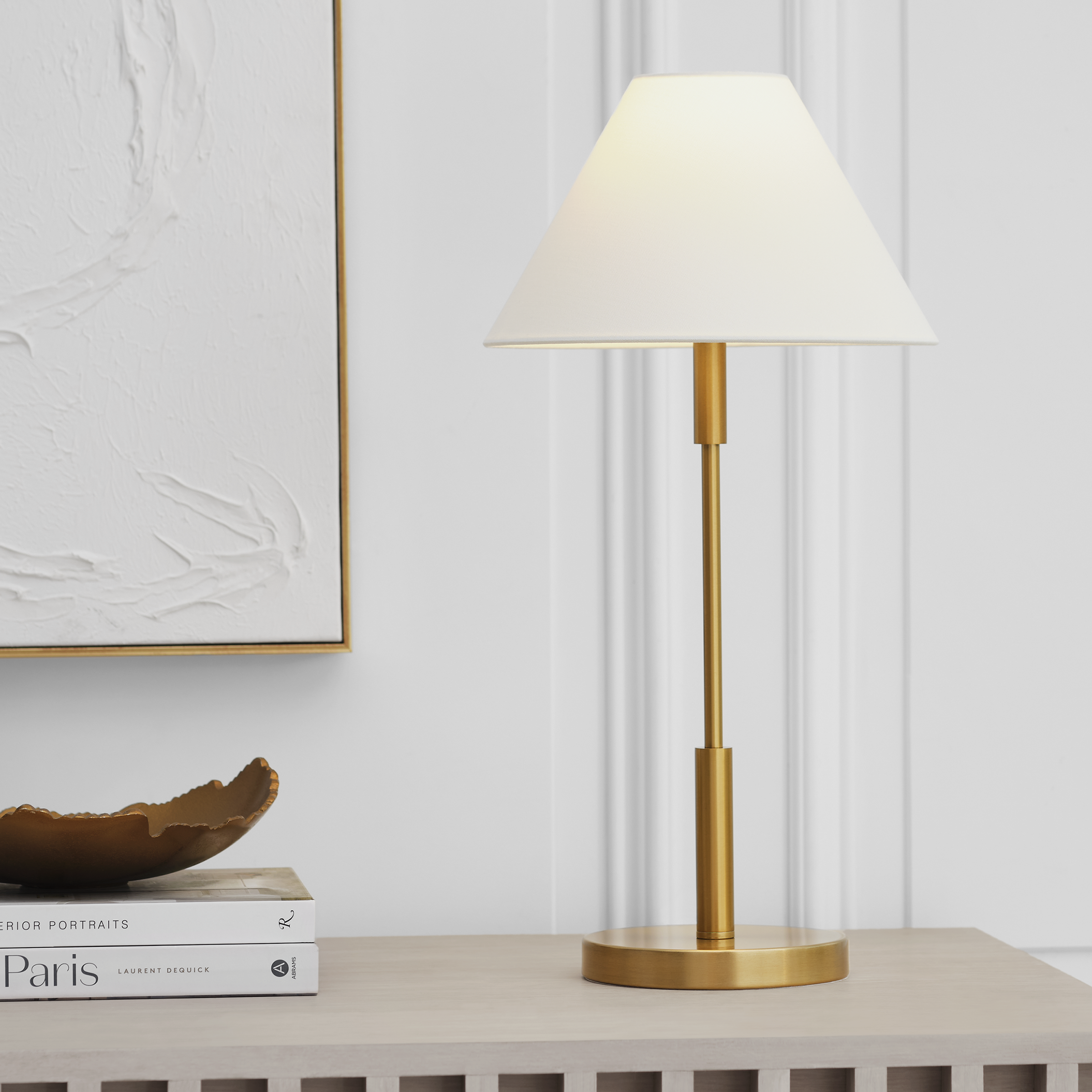 Porteau Medium Table Lamp Satin Brass Bulbs Inc