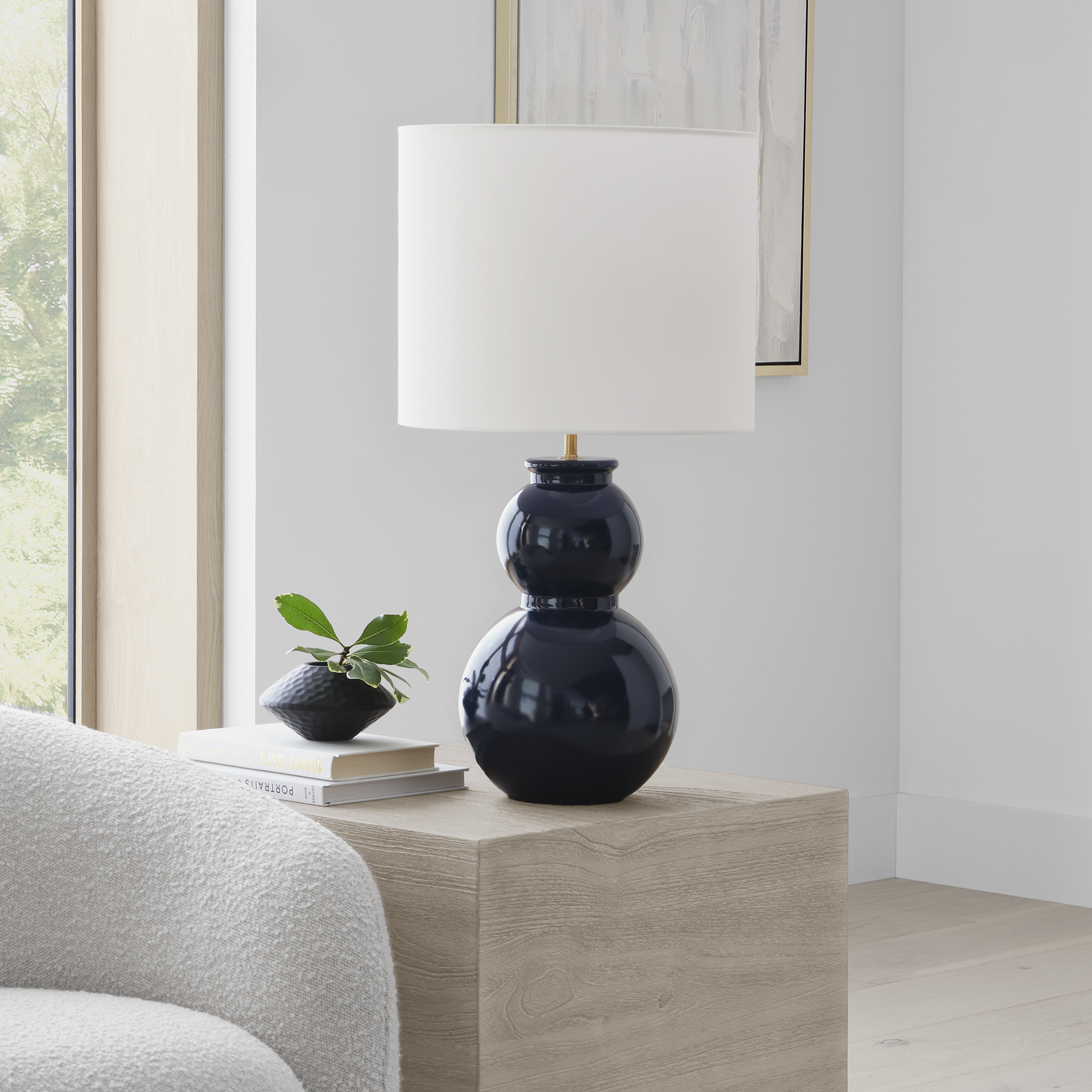 Buckley Medium Table Lamp Gloss Navy Bulbs Inc