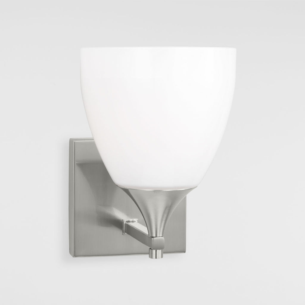 Toffino 1-Light Bath Sconce | Brushed Steel | Milk Glass