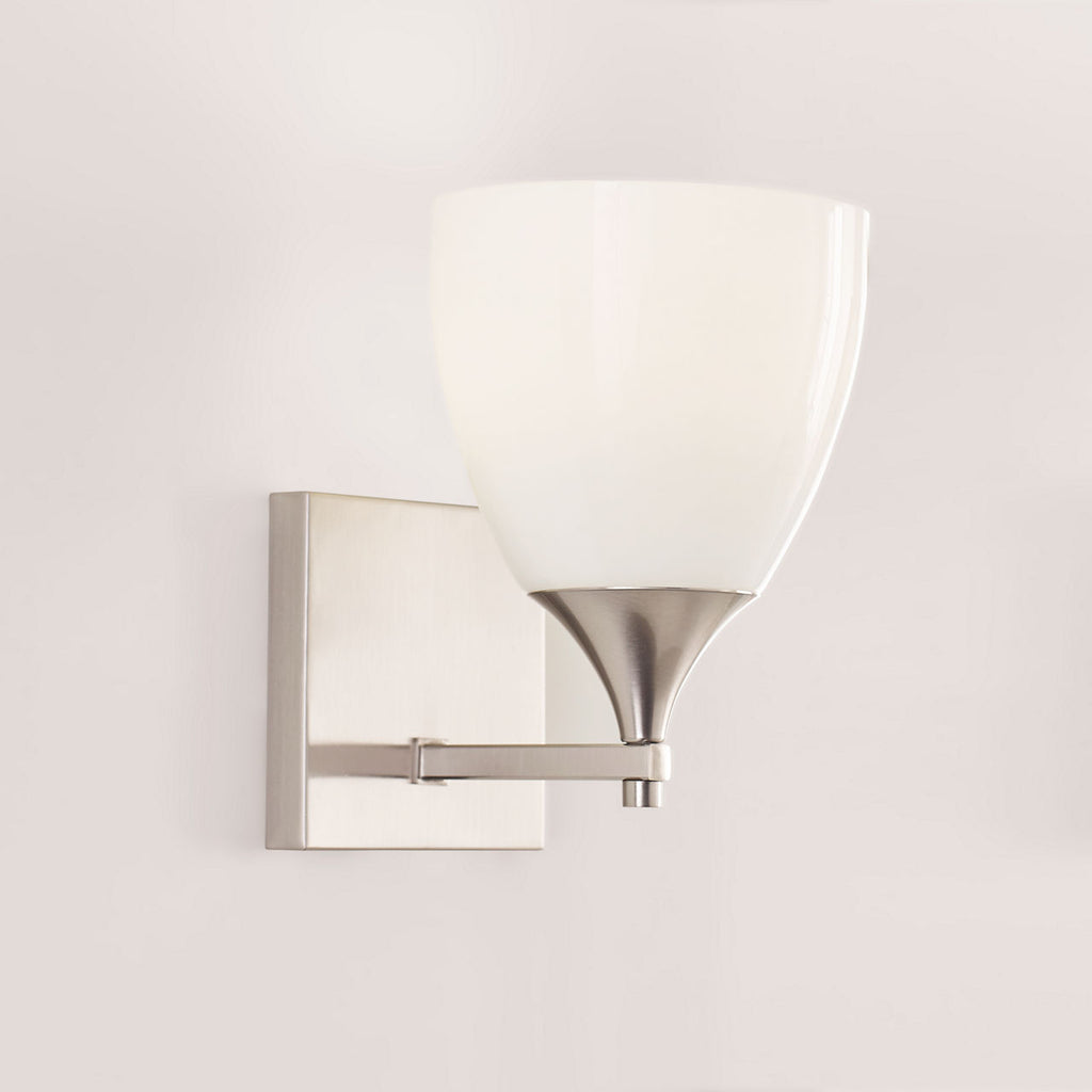 Toffino 1-Light Bath Sconce | Brushed Steel | Milk Glass
