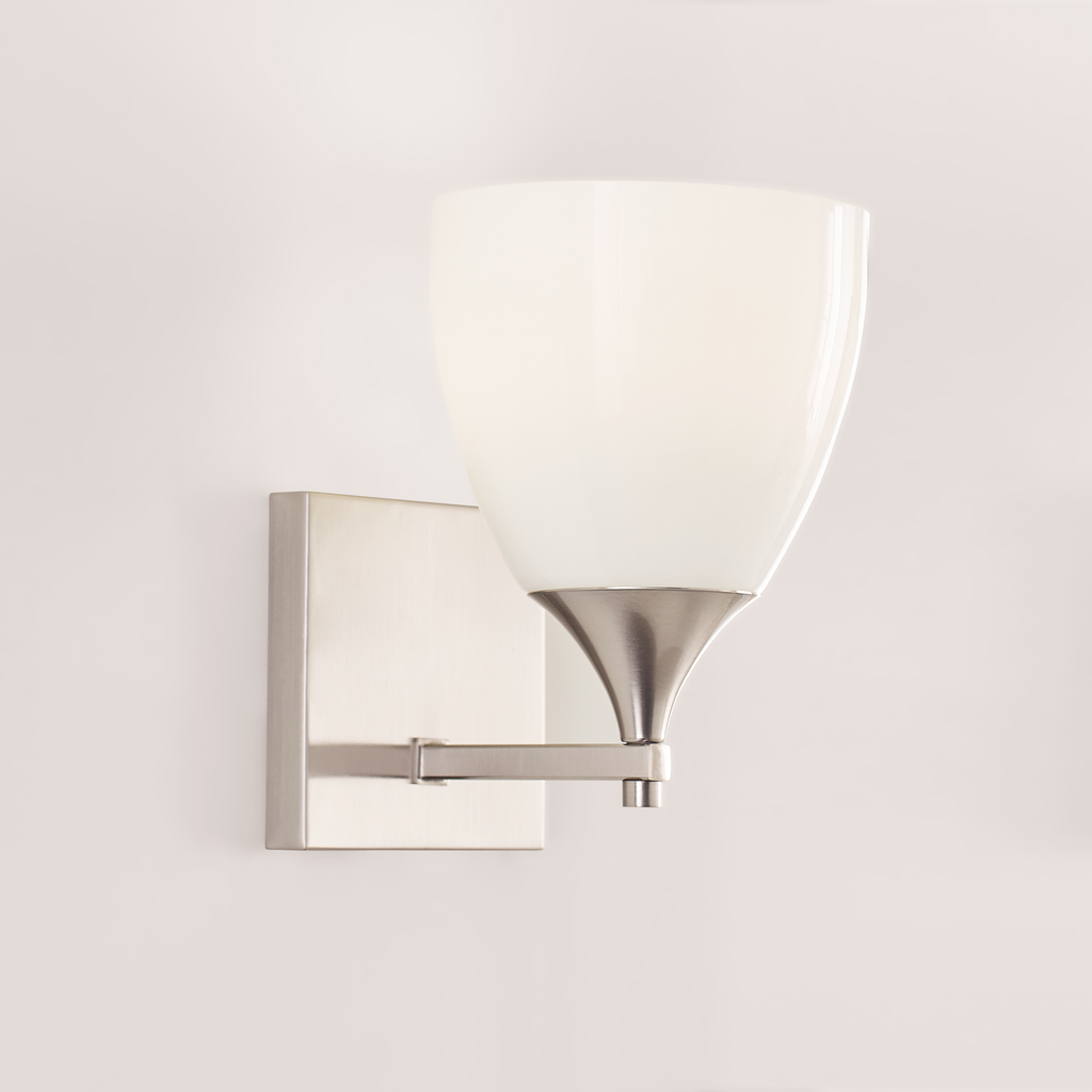 Toffino 1-Light Bath Sconce | Brushed Steel | Milk Glass