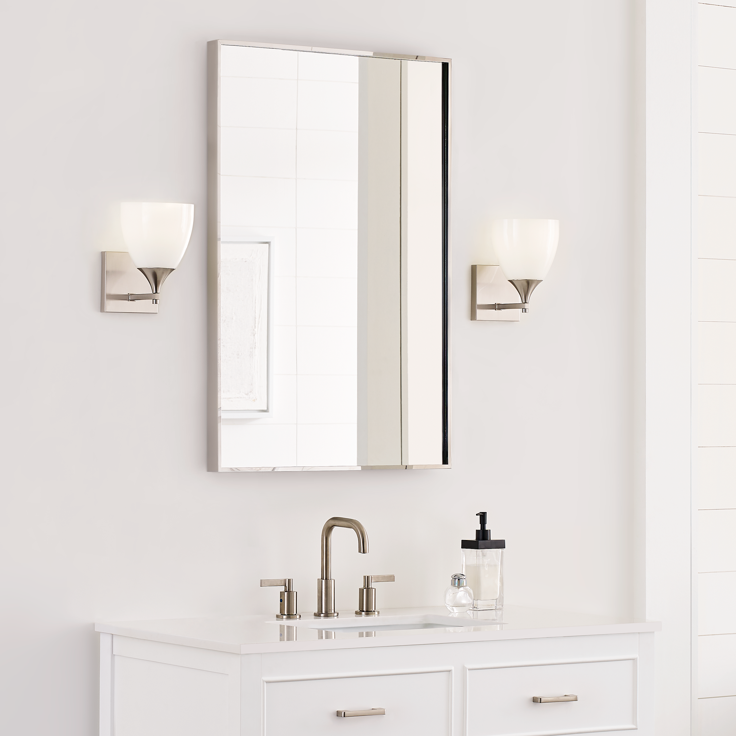 Toffino 1-Light Bath Sconce | Brushed Steel | Milk Glass