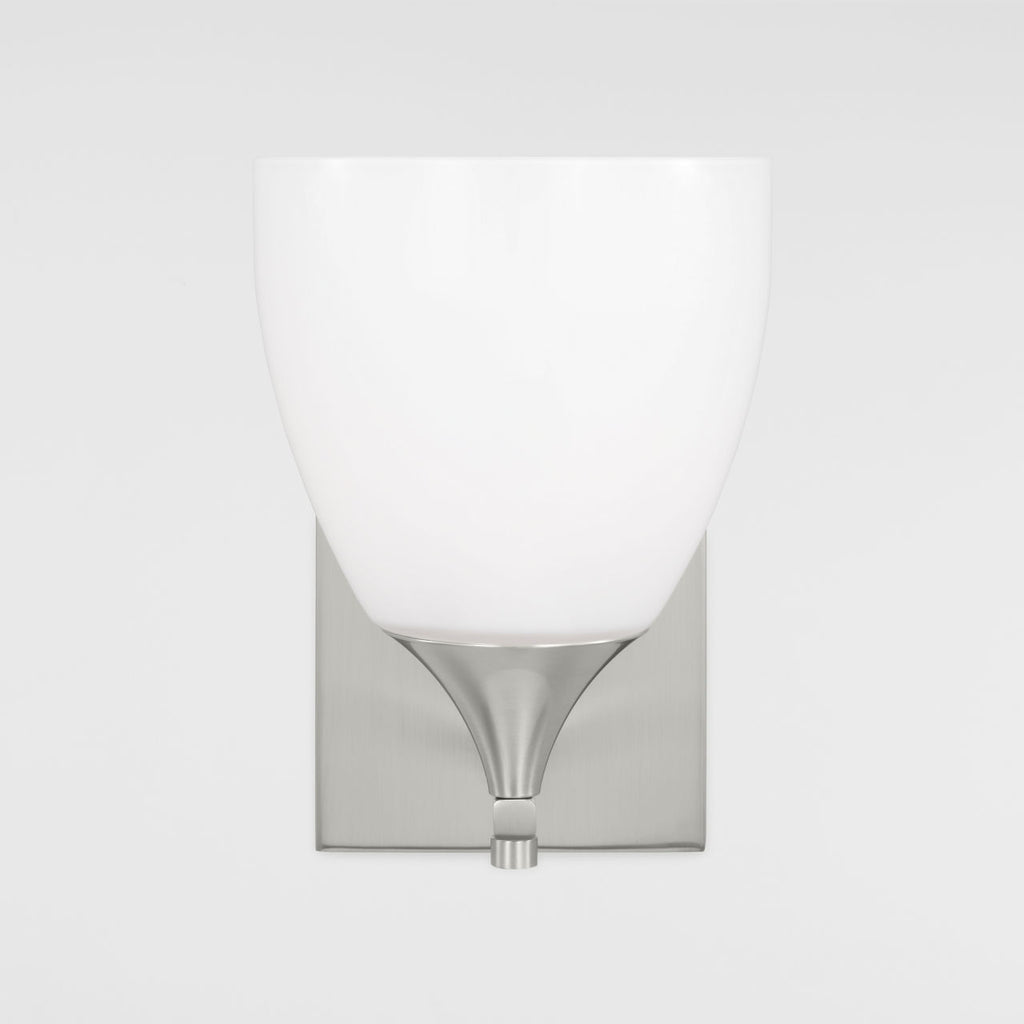 Toffino 1-Light Bath Sconce | Brushed Steel | Milk Glass